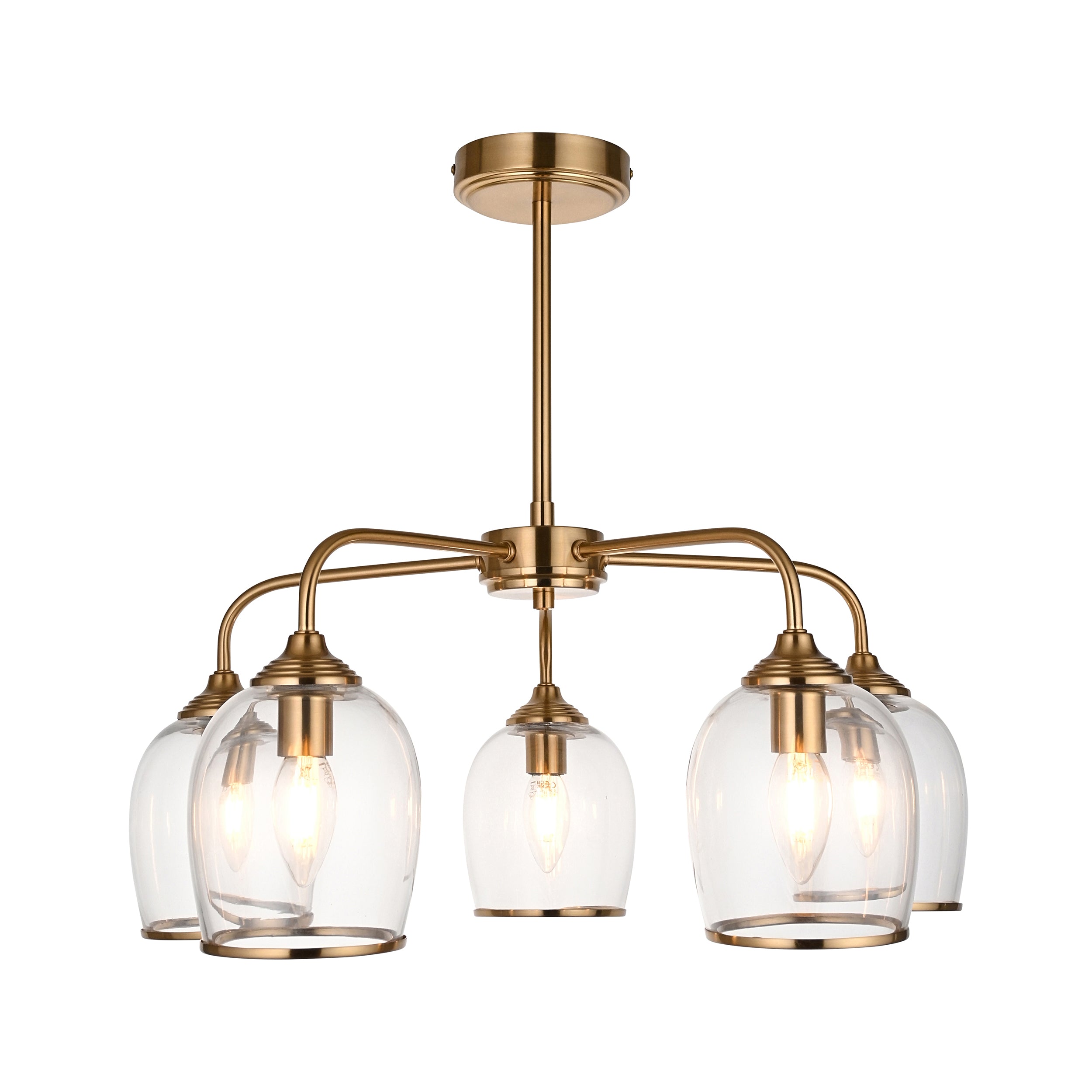 Endon Ashcroft 5 Light Pendant - Brushed Aged Brass Plate & Clear Glass