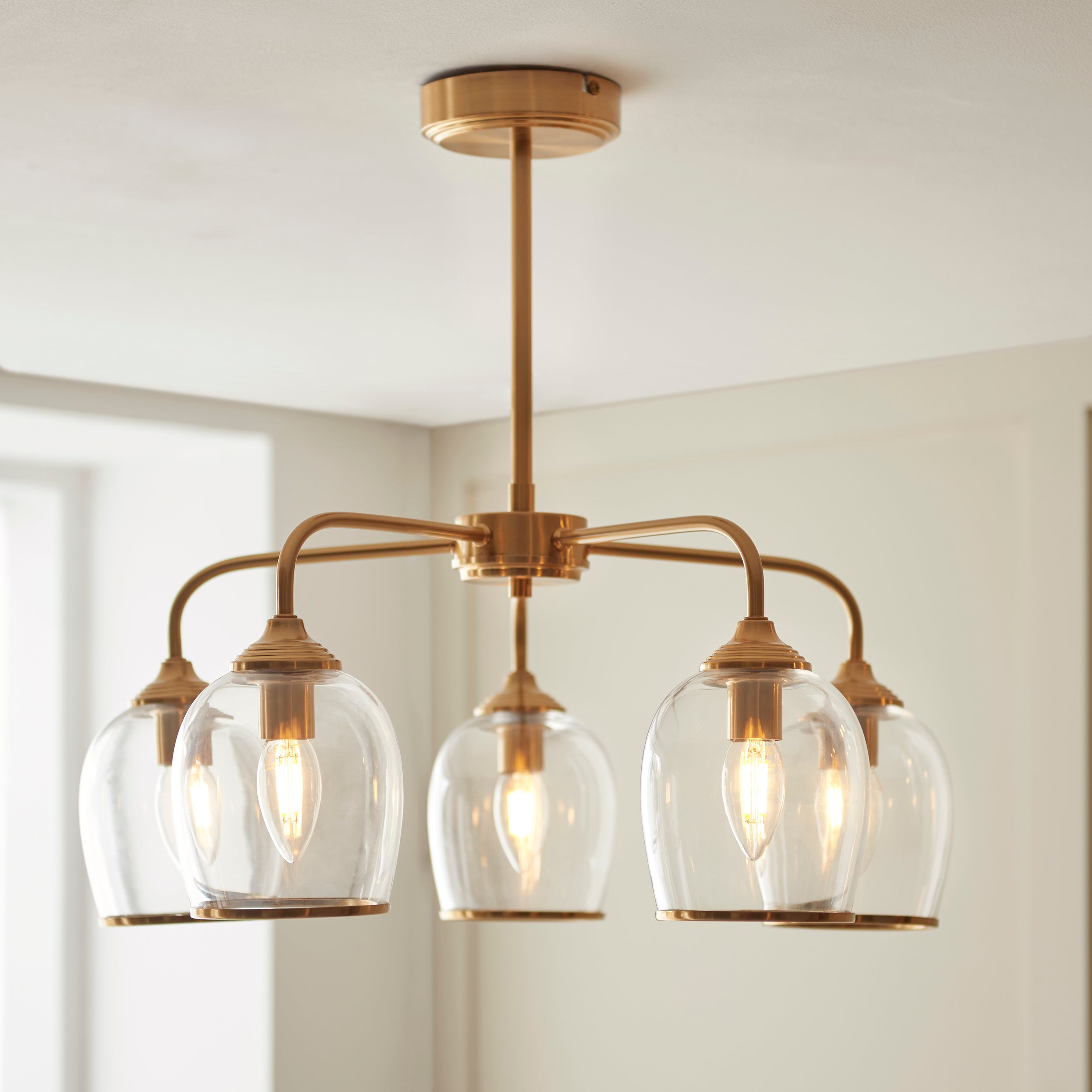 Endon Ashcroft 5 Light Pendant - Brushed Aged Brass Plate & Clear Glass
