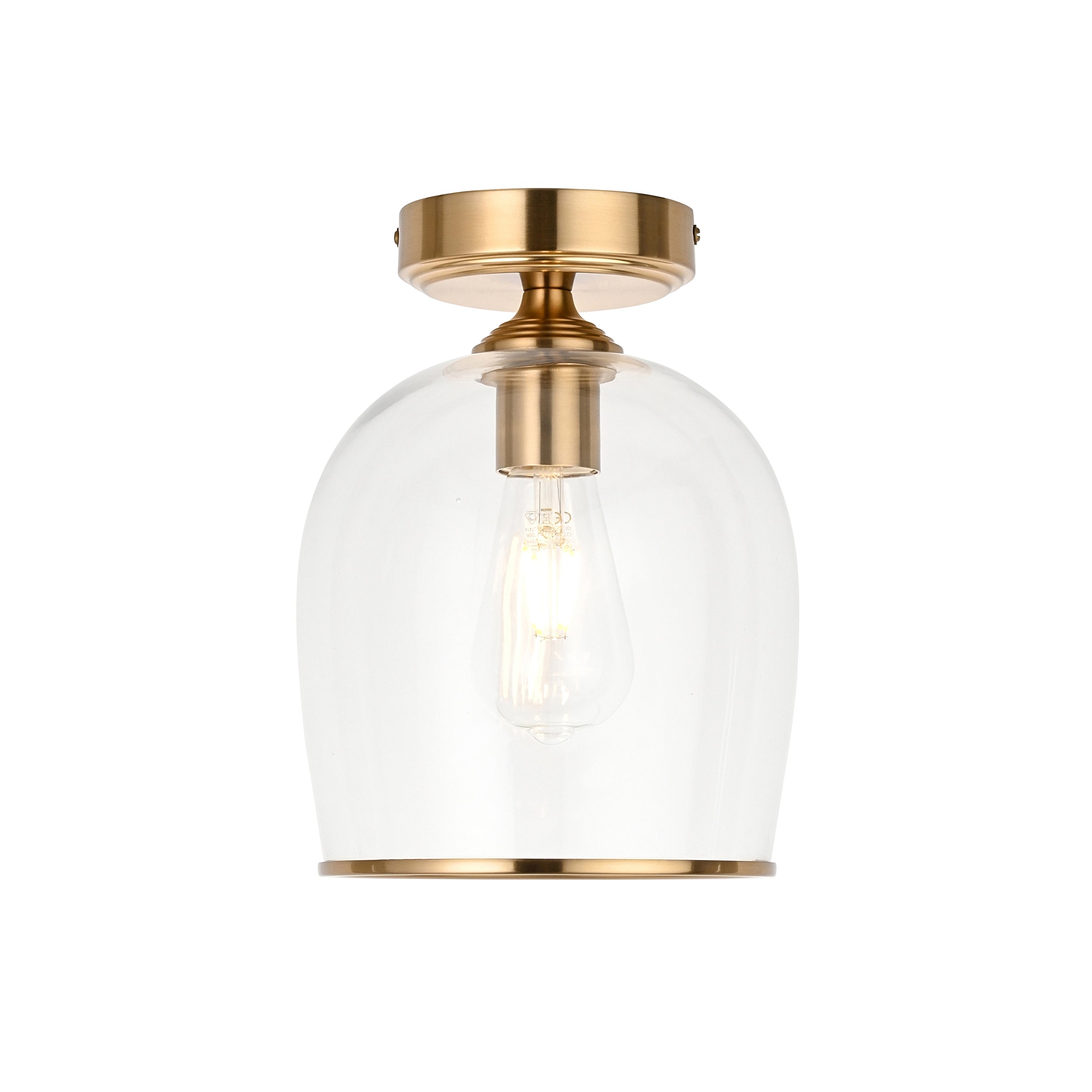 Endon Ashcroft Flush Ceiling Light - Brushed Aged Brass Plate & Clear Glass