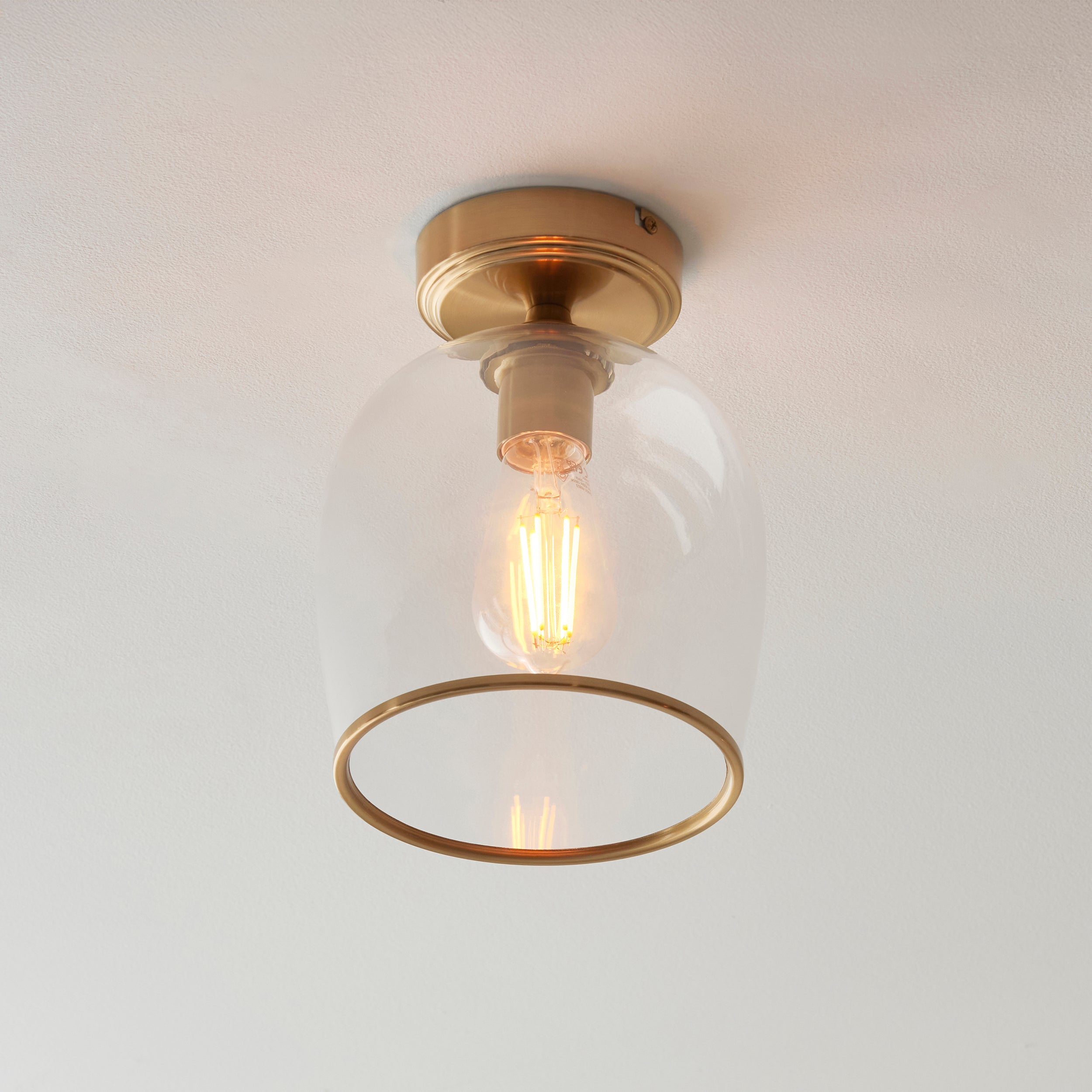 Endon Ashcroft Flush Ceiling Light - Brushed Aged Brass Plate & Clear Glass