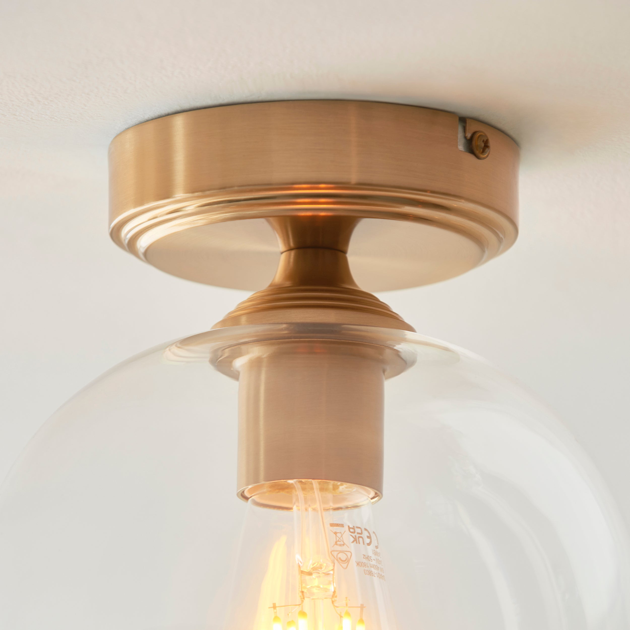 Endon Ashcroft Flush Ceiling Light - Brushed Aged Brass Plate & Clear Glass