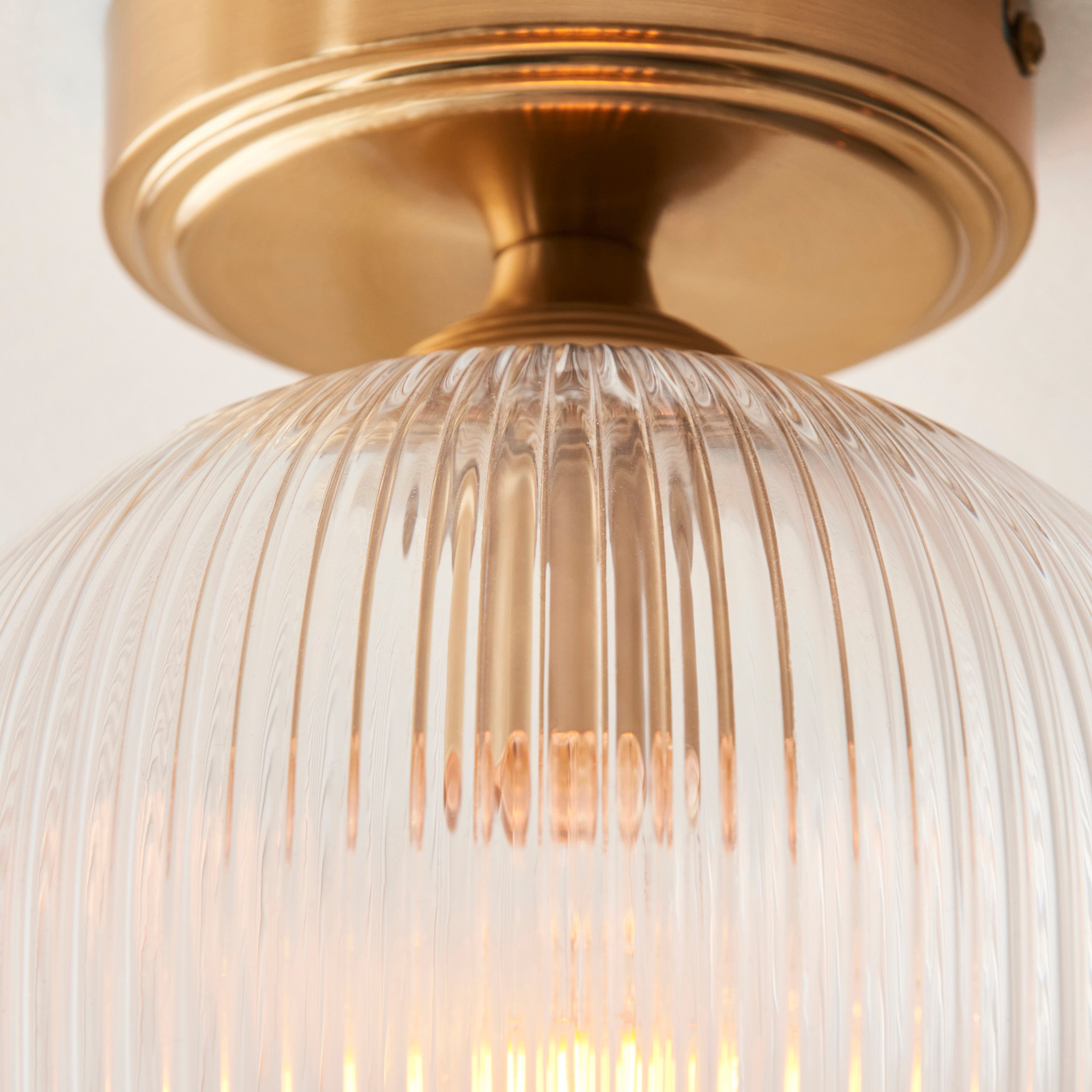 Endon Ashcroft Ribbed Flush Ceiling Light - Brushed Aged Brass Plate & Clear Ribbed Glass