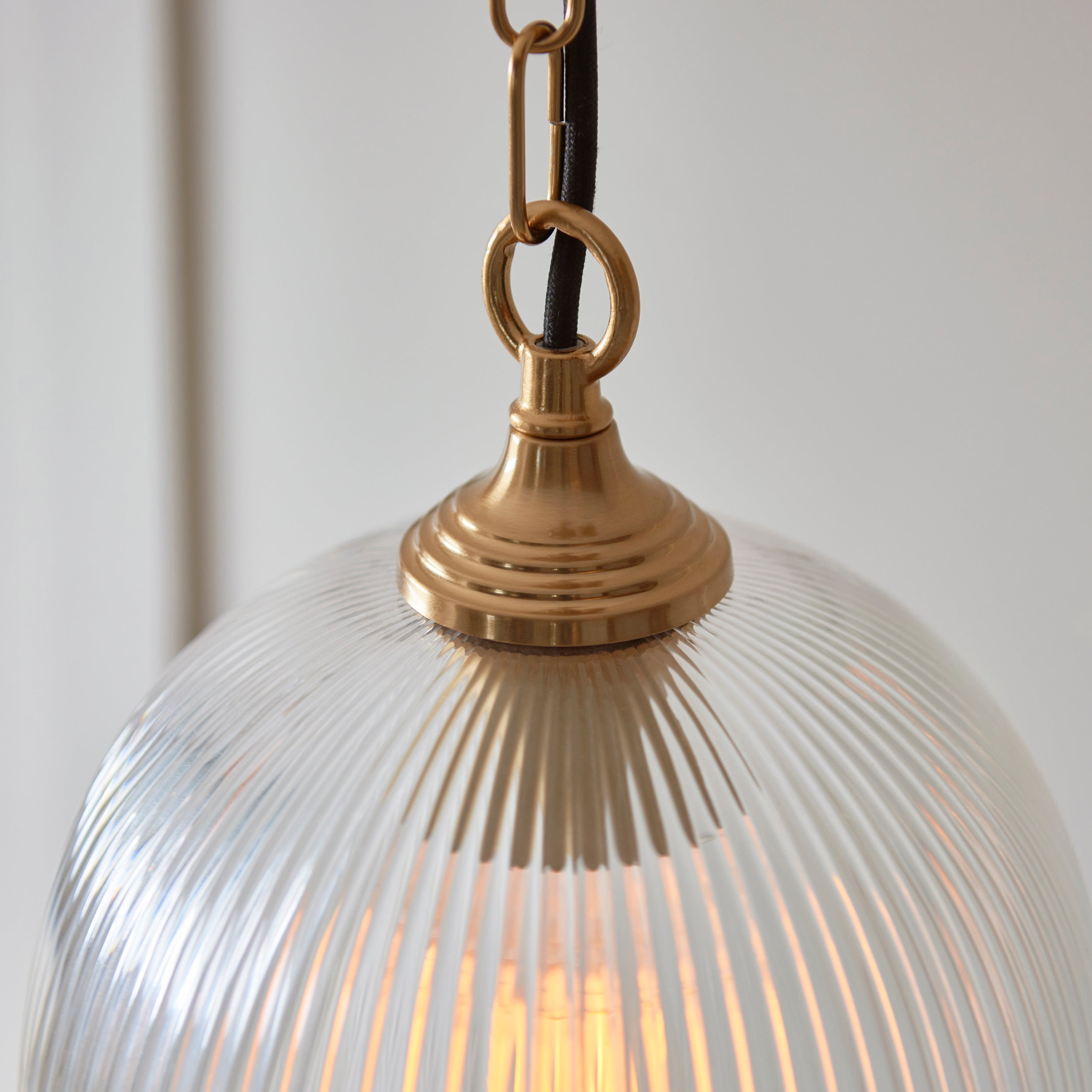 Endon Ashcroft Ribbed Pendant - Brushed Aged Brass Plate & Clear Ribbed Glass