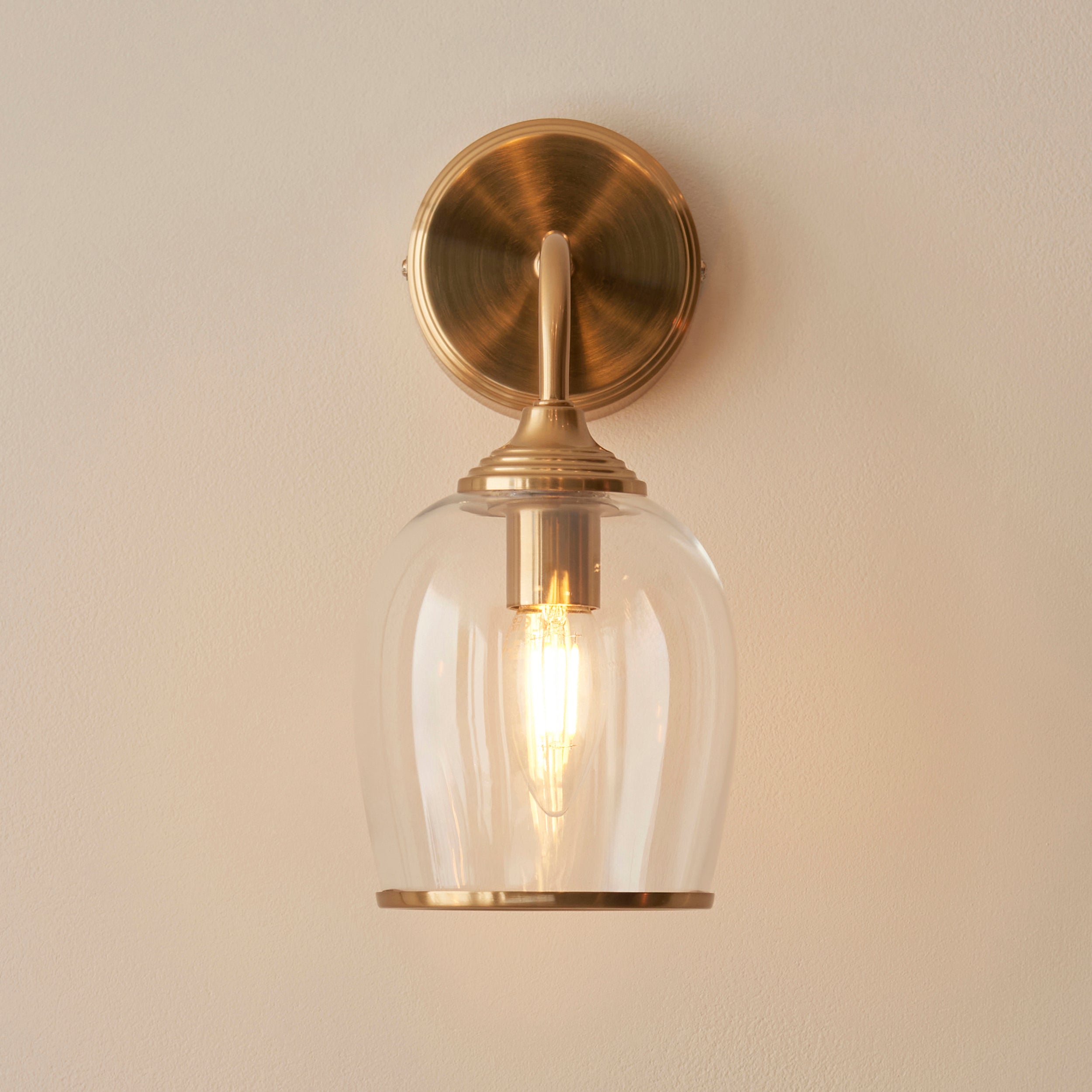 Endon Ashcroft Wall Light - Brushed Aged Brass Plate & Clear Glass
