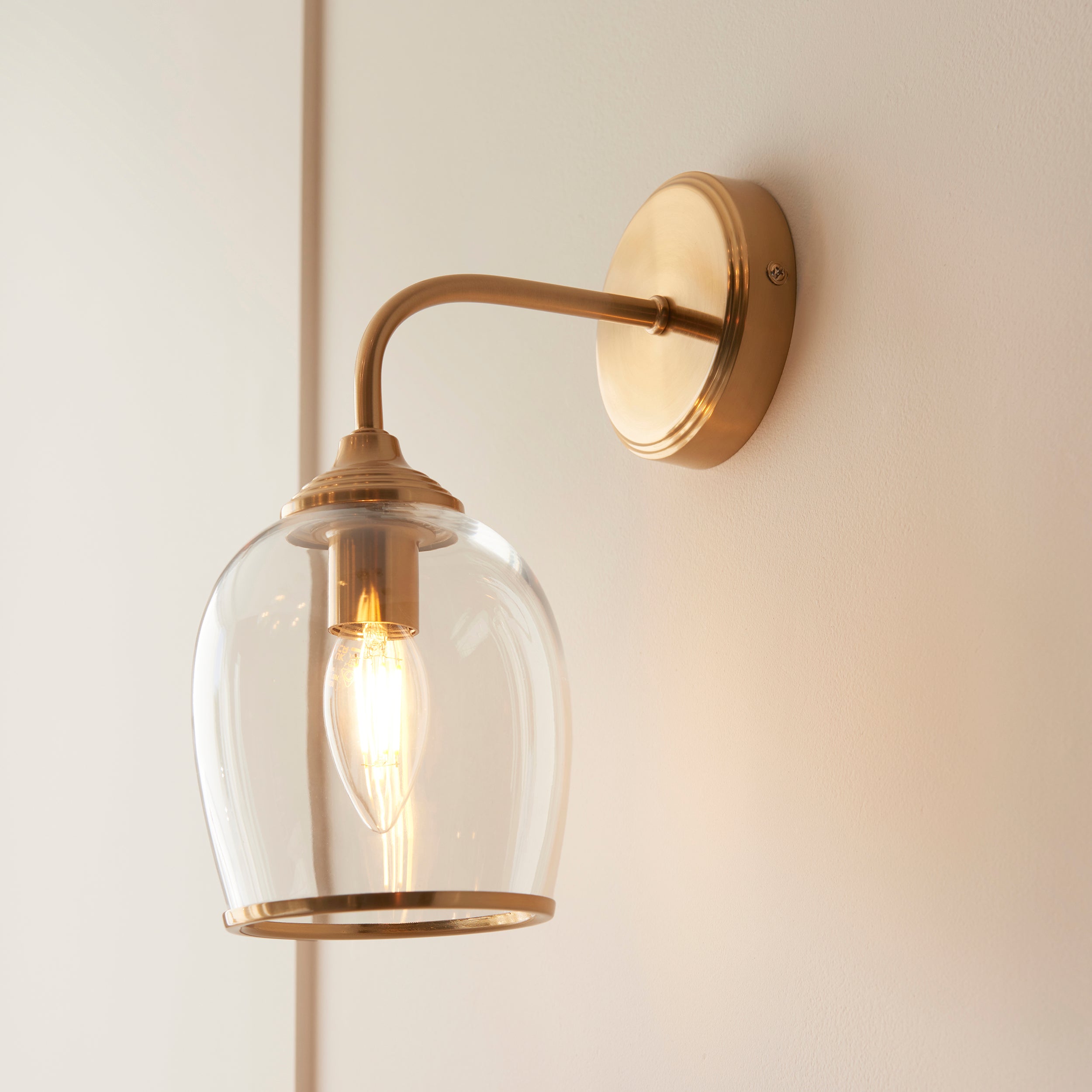 Endon Ashcroft Wall Light - Brushed Aged Brass Plate & Clear Glass