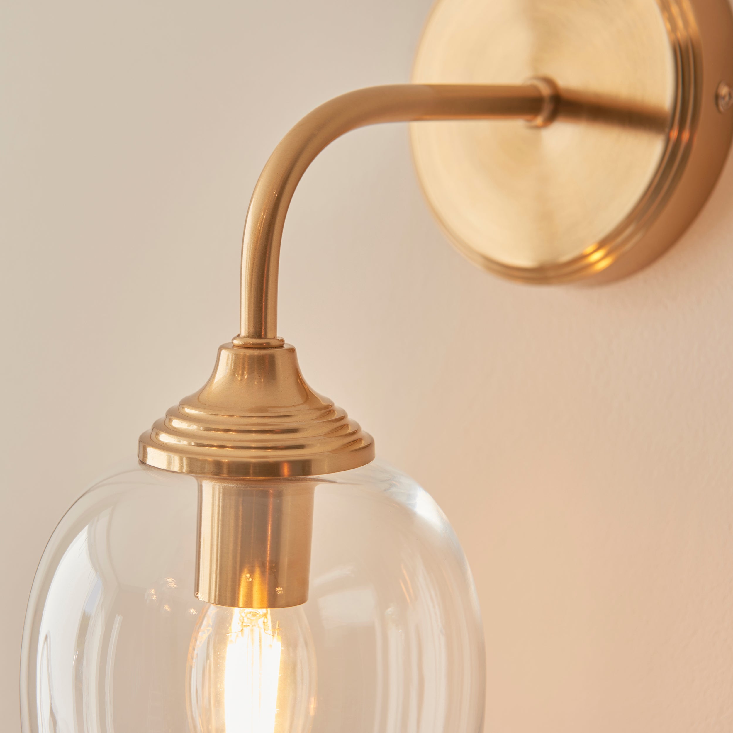 Endon Ashcroft Wall Light - Brushed Aged Brass Plate & Clear Glass