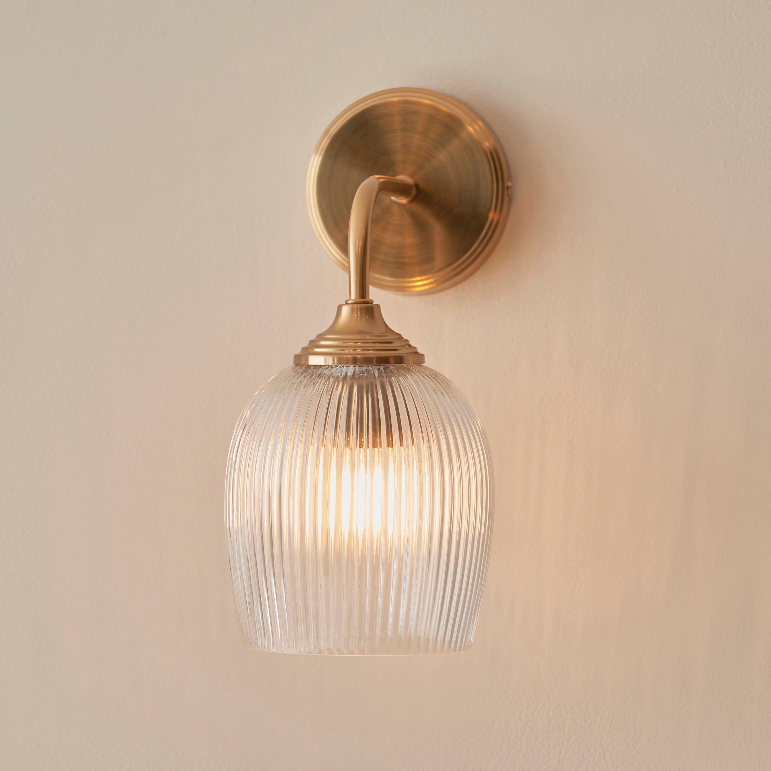 Endon Ashcroft Ribbed Wall Light - Brushed Aged Brass Plate & Clear Ribbed Glass