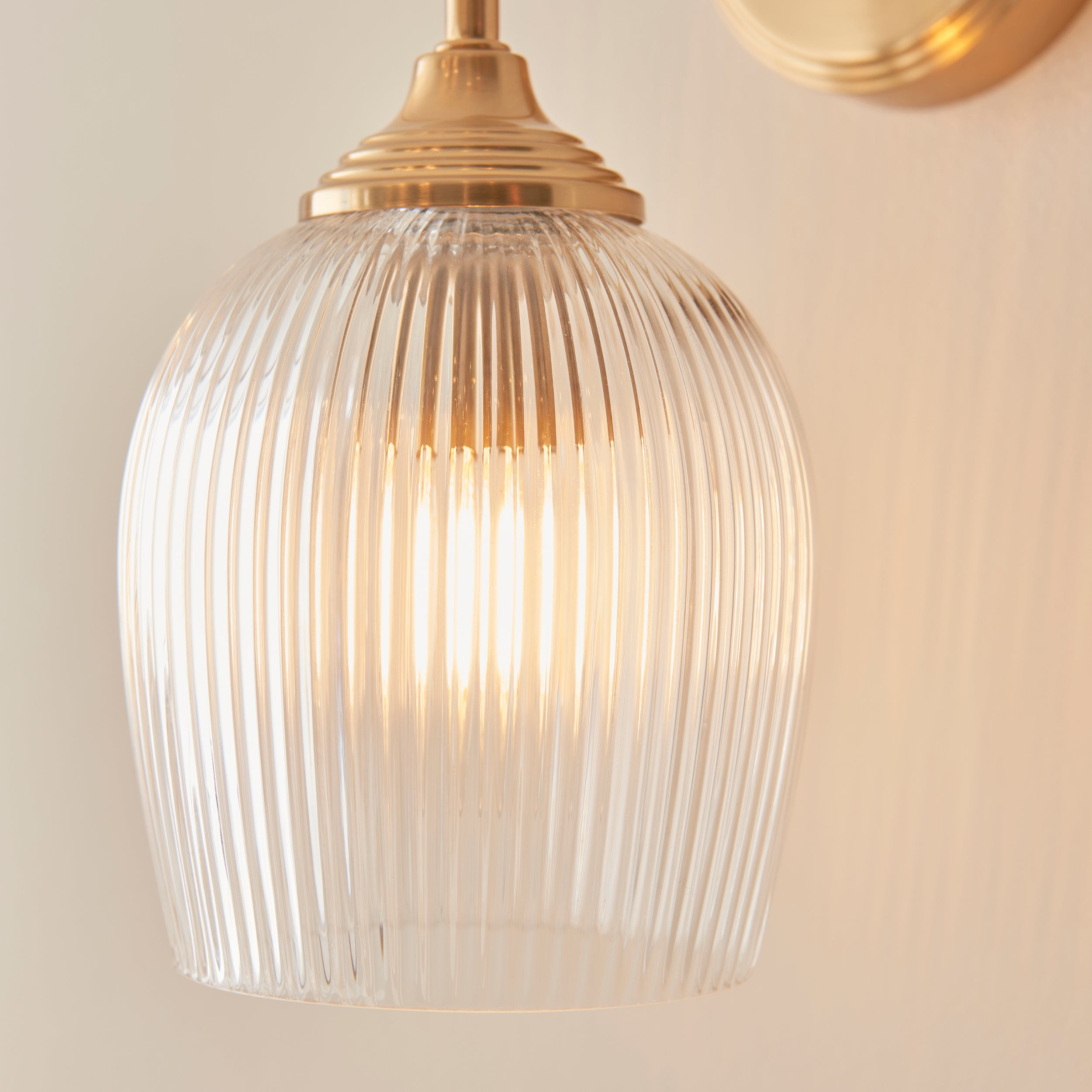 Endon Ashcroft Ribbed Wall Light - Brushed Aged Brass Plate & Clear Ribbed Glass