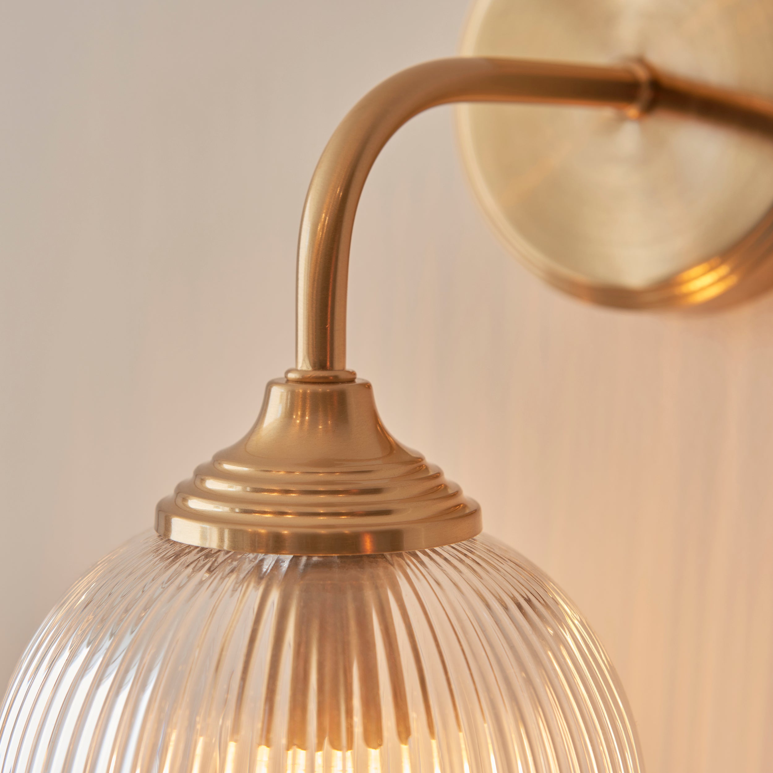 Endon Ashcroft Ribbed Wall Light - Brushed Aged Brass Plate & Clear Ribbed Glass
