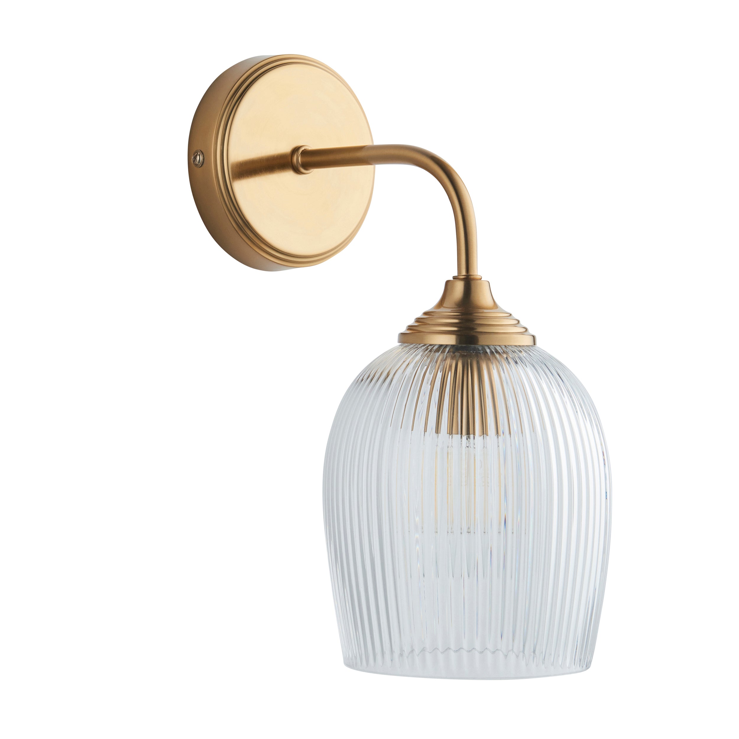Endon Ashcroft Ribbed Wall Light - Brushed Aged Brass Plate & Clear Ribbed Glass