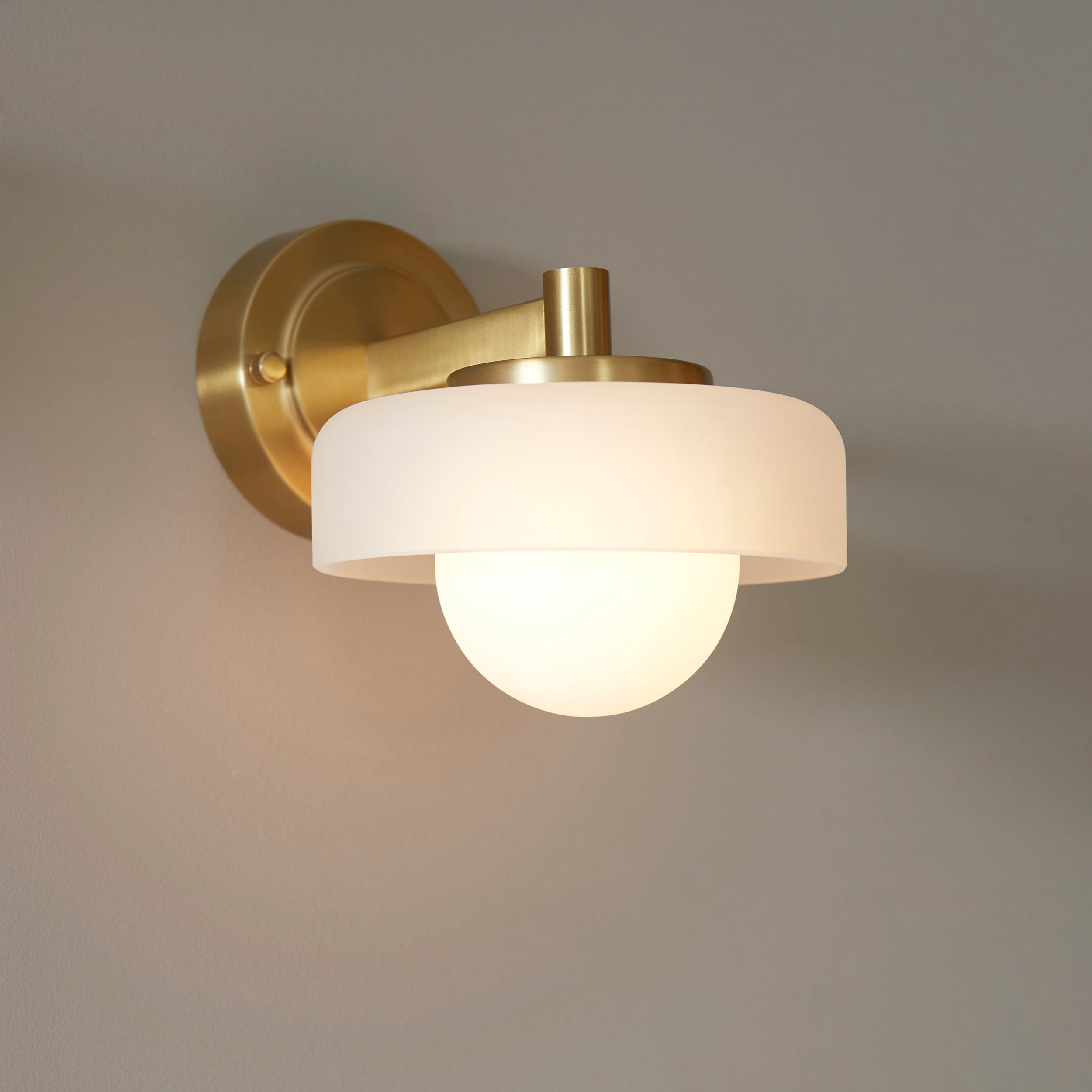 Endon Boss Wall Light - Brushed Aged Brass Plate With Frosted & Opal Glass