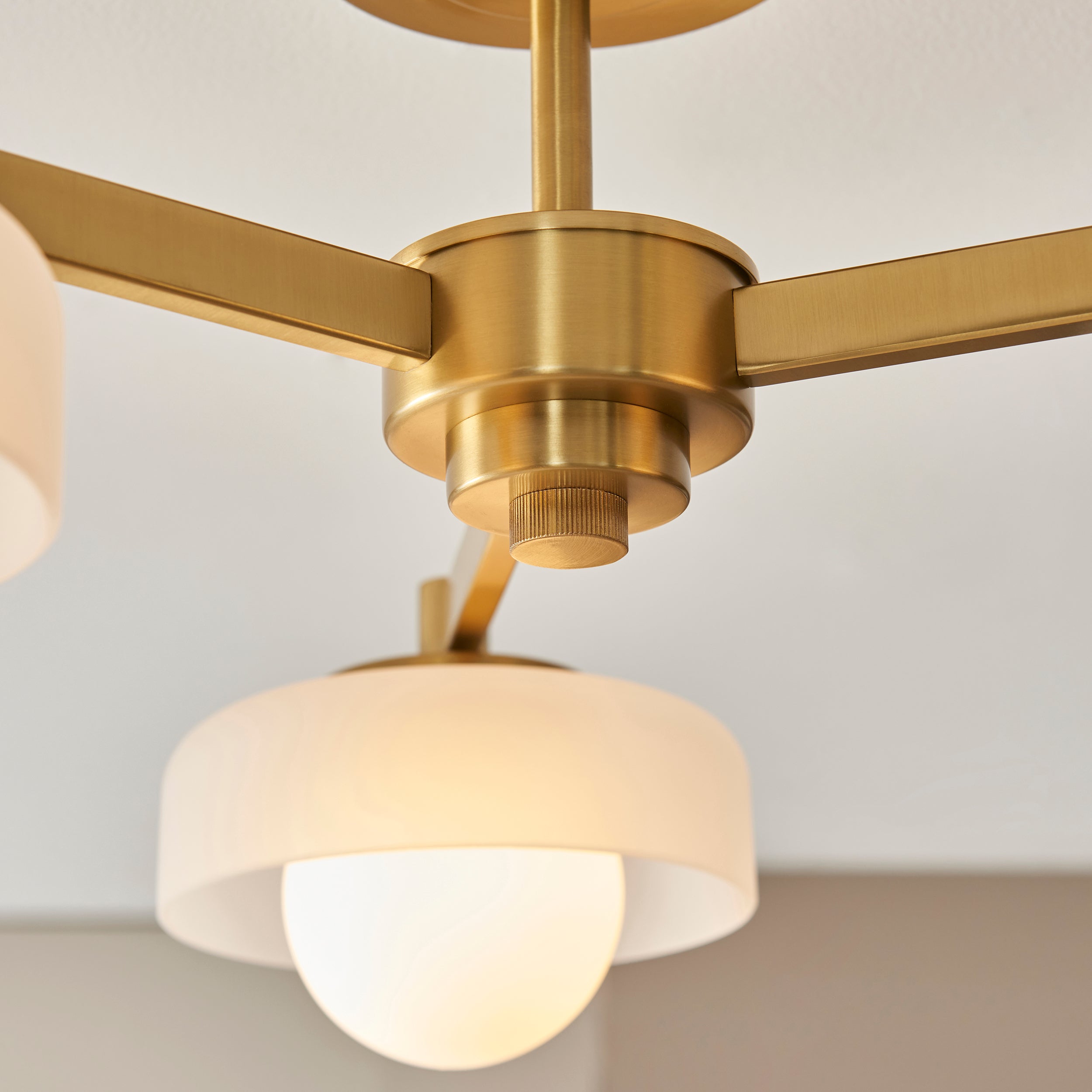 Endon Boss 3 Light Semi Flush Ceiling Light - Brushed Aged Brass Plate With Frosted & Opal Glass
