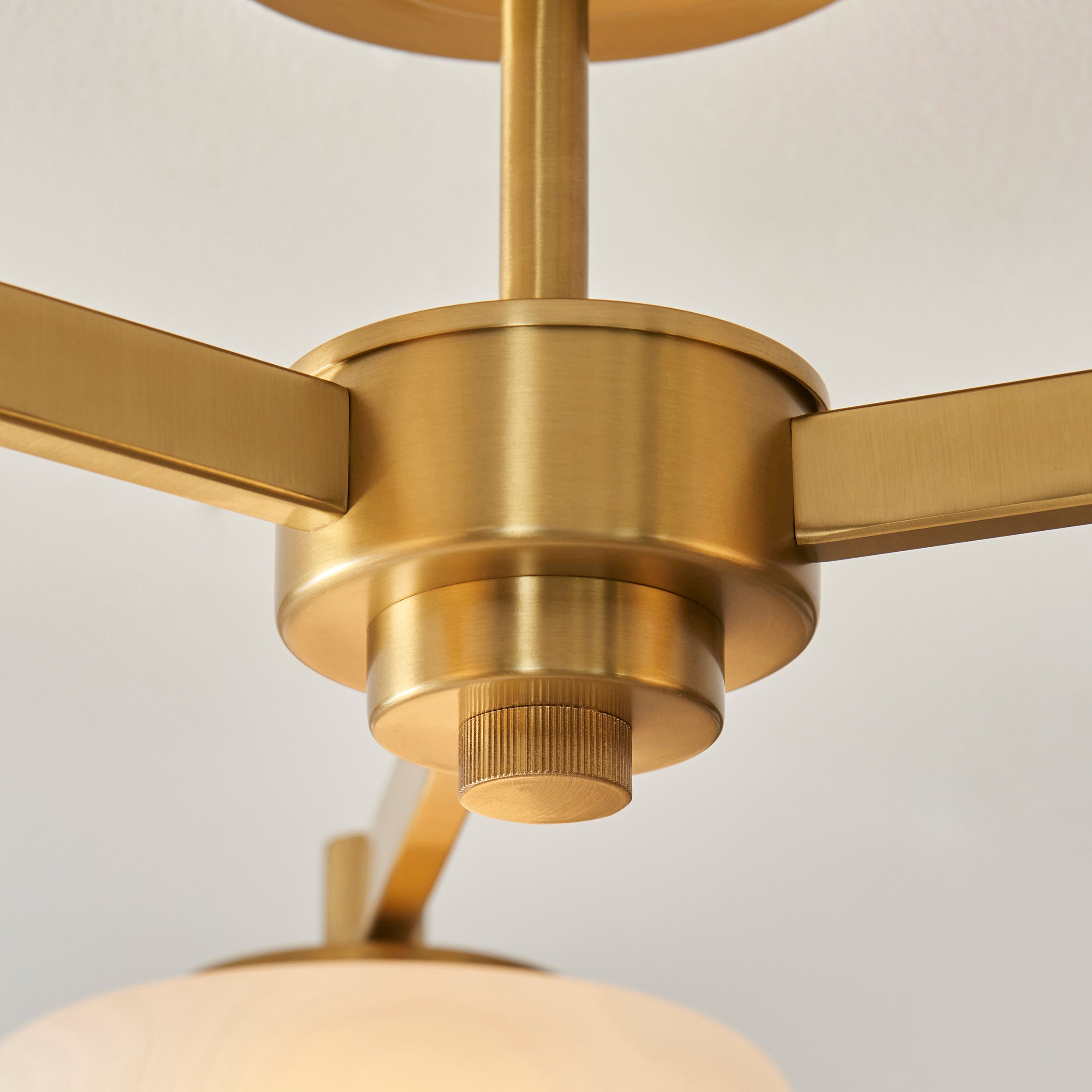 Endon Boss 3 Light Semi Flush Ceiling Light - Brushed Aged Brass Plate With Frosted & Opal Glass