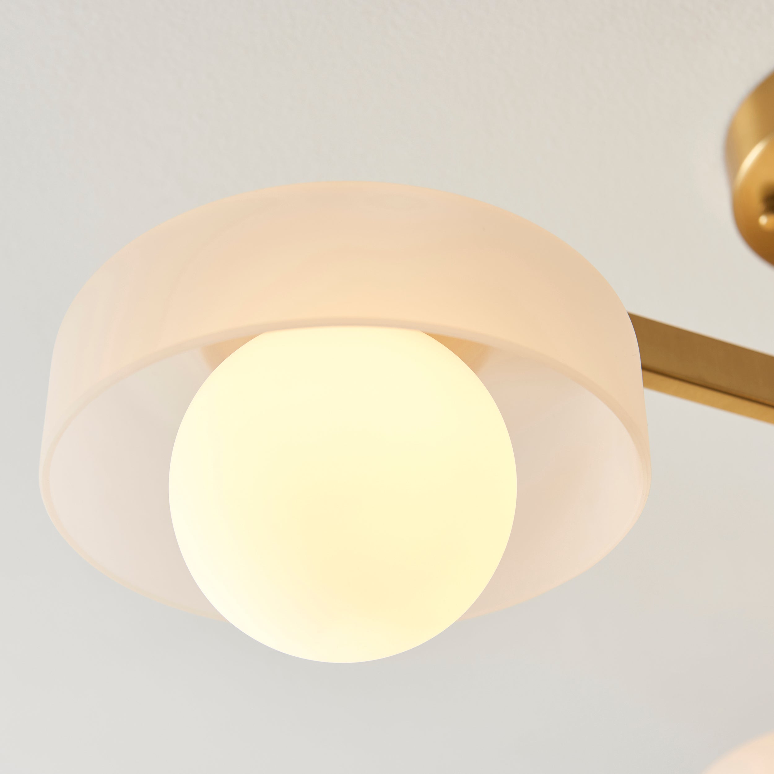 Endon Boss 3 Light Semi Flush Ceiling Light - Brushed Aged Brass Plate With Frosted & Opal Glass