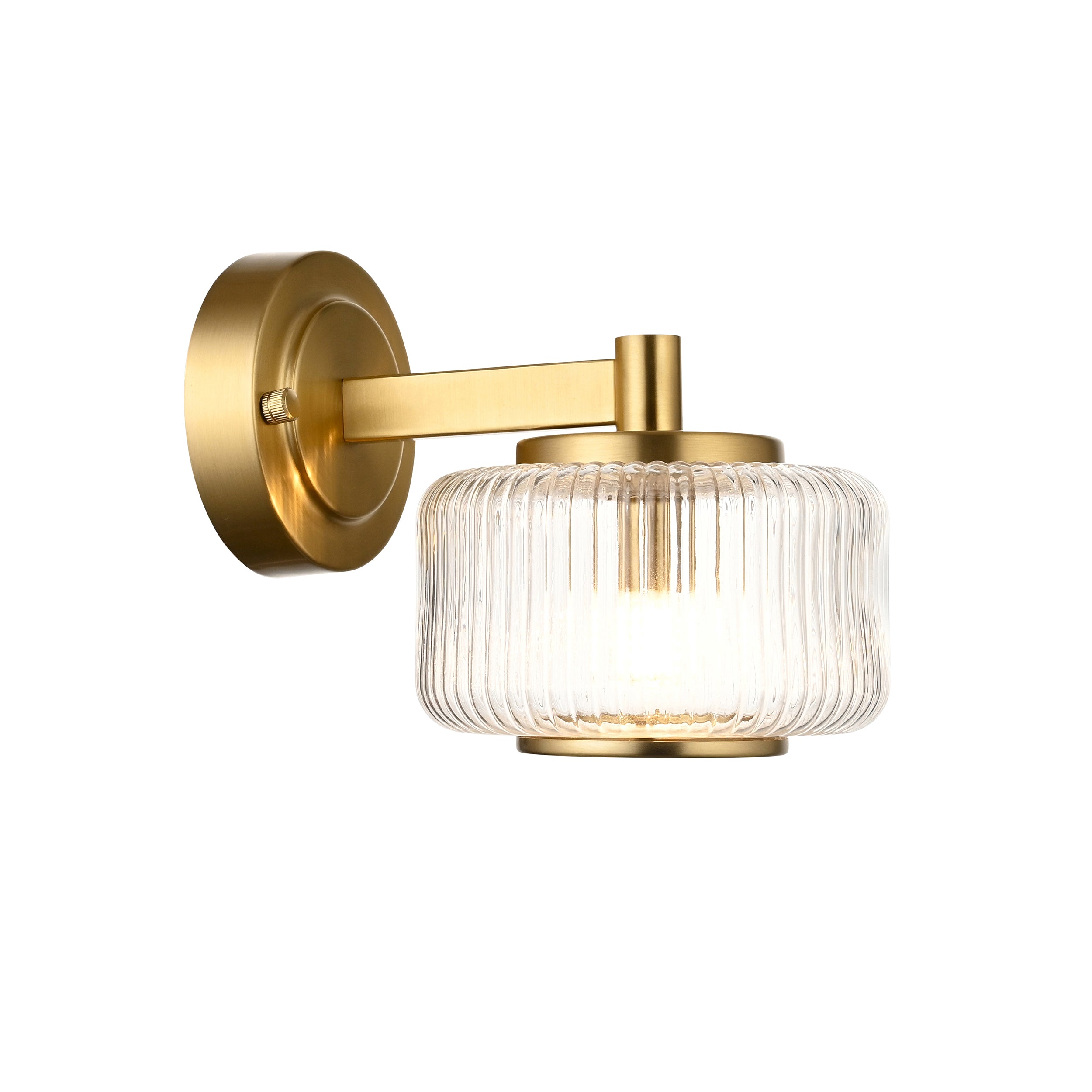 Endon Stamford Wall Light - Brushed Aged Brass Plate & Clear Ribbed Glass
