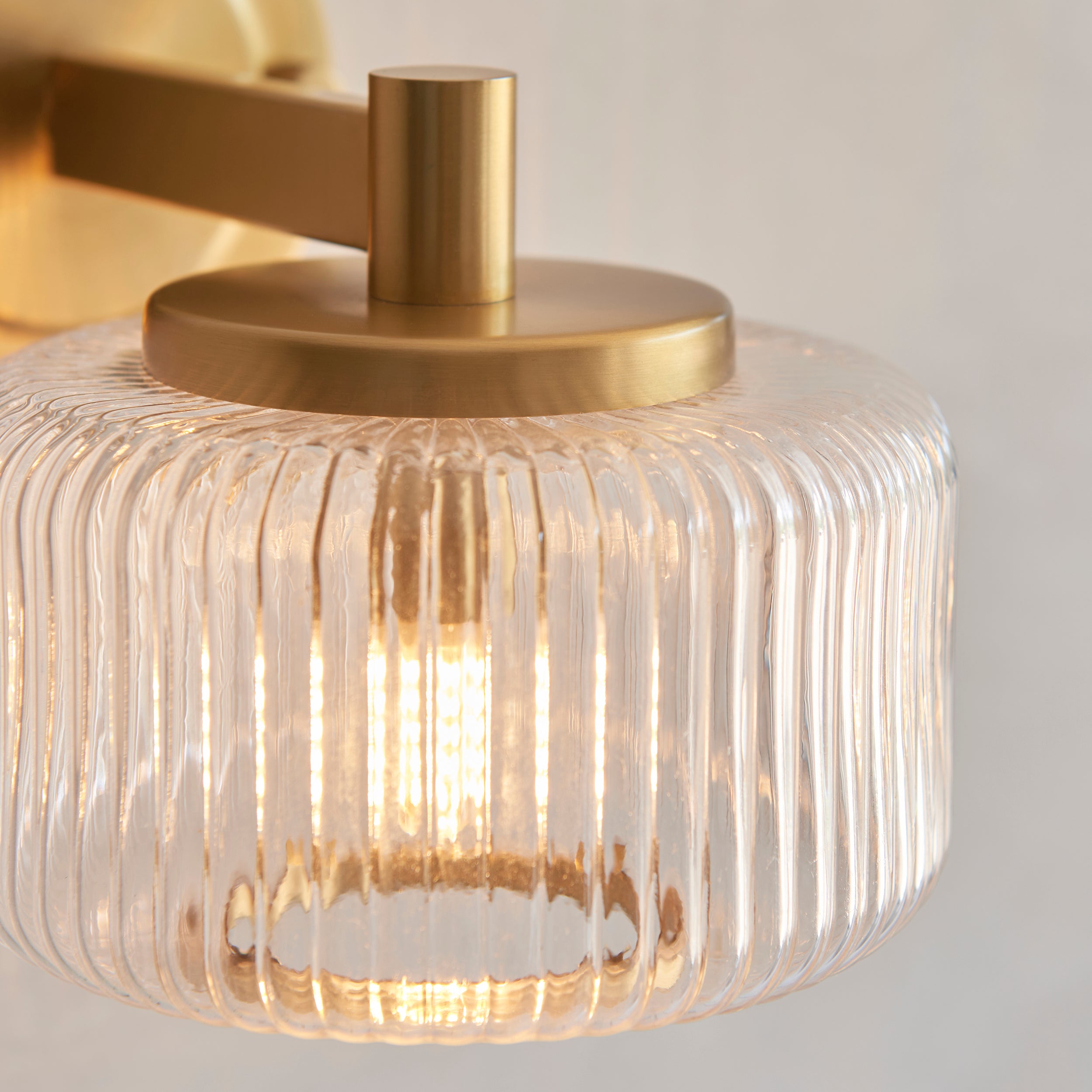 Endon Stamford Wall Light - Brushed Aged Brass Plate & Clear Ribbed Glass