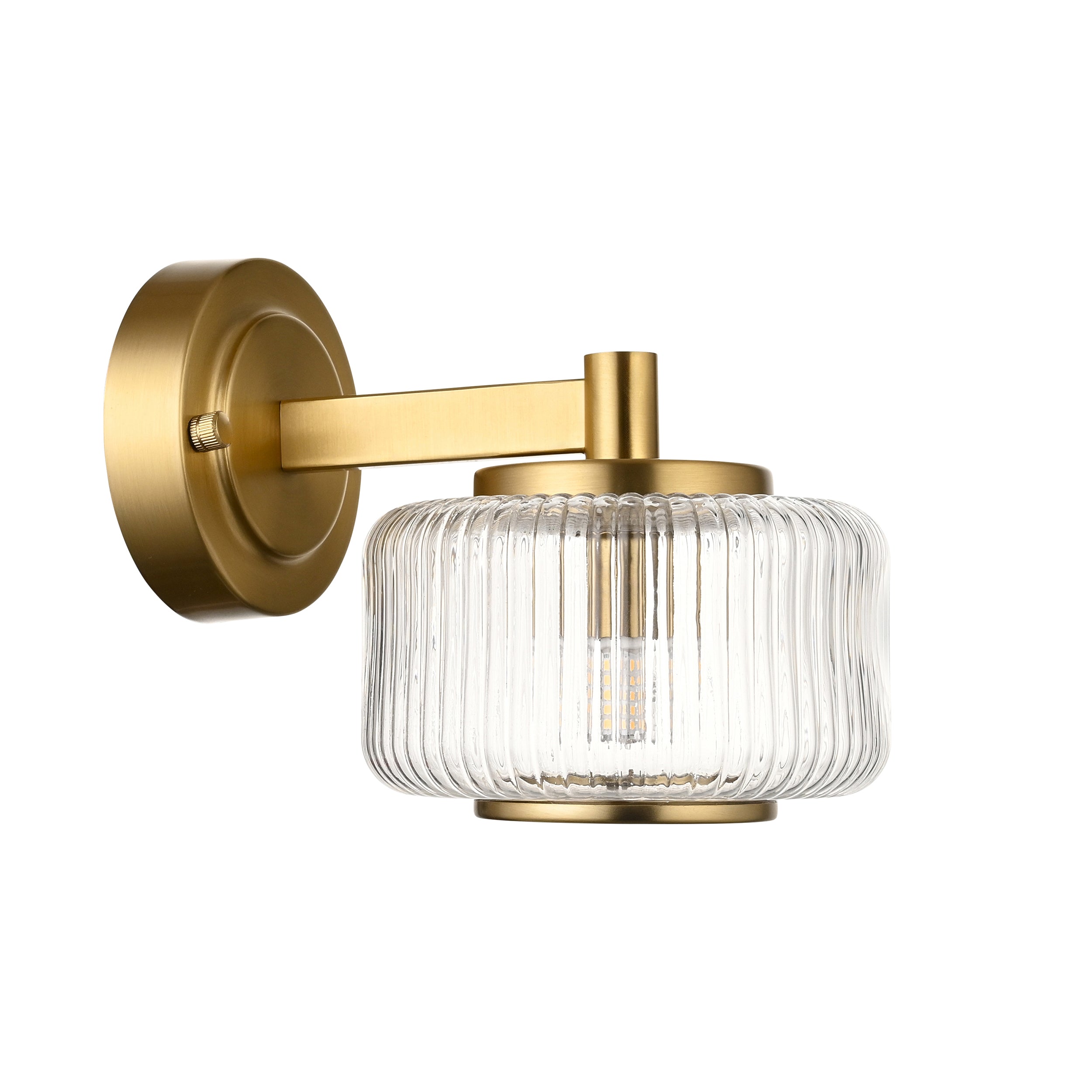 Endon Stamford Wall Light - Brushed Aged Brass Plate & Clear Ribbed Glass