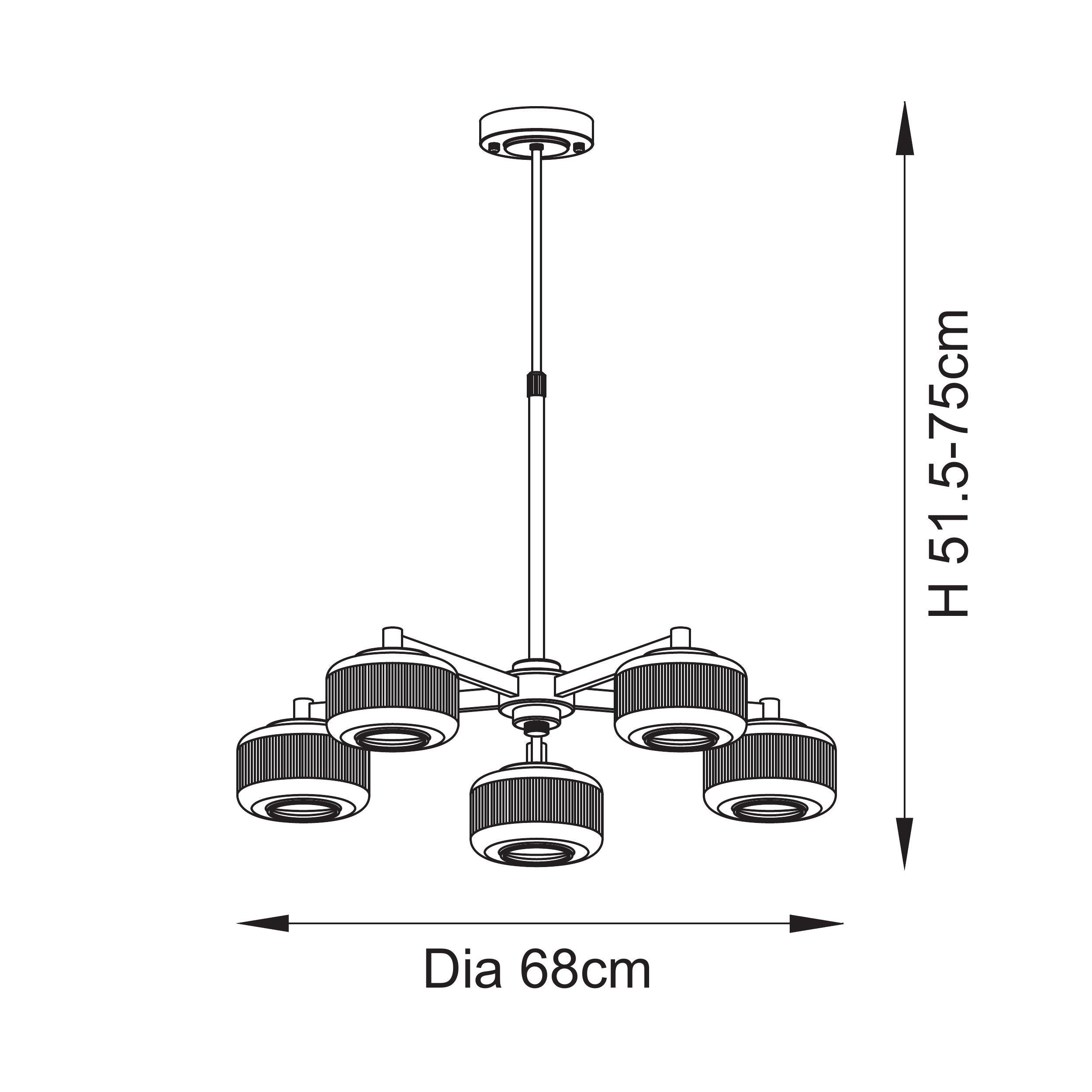 Endon Stamford 5 Light Pendant - Brushed Aged Brass Plate & Clear Ribbed Glass