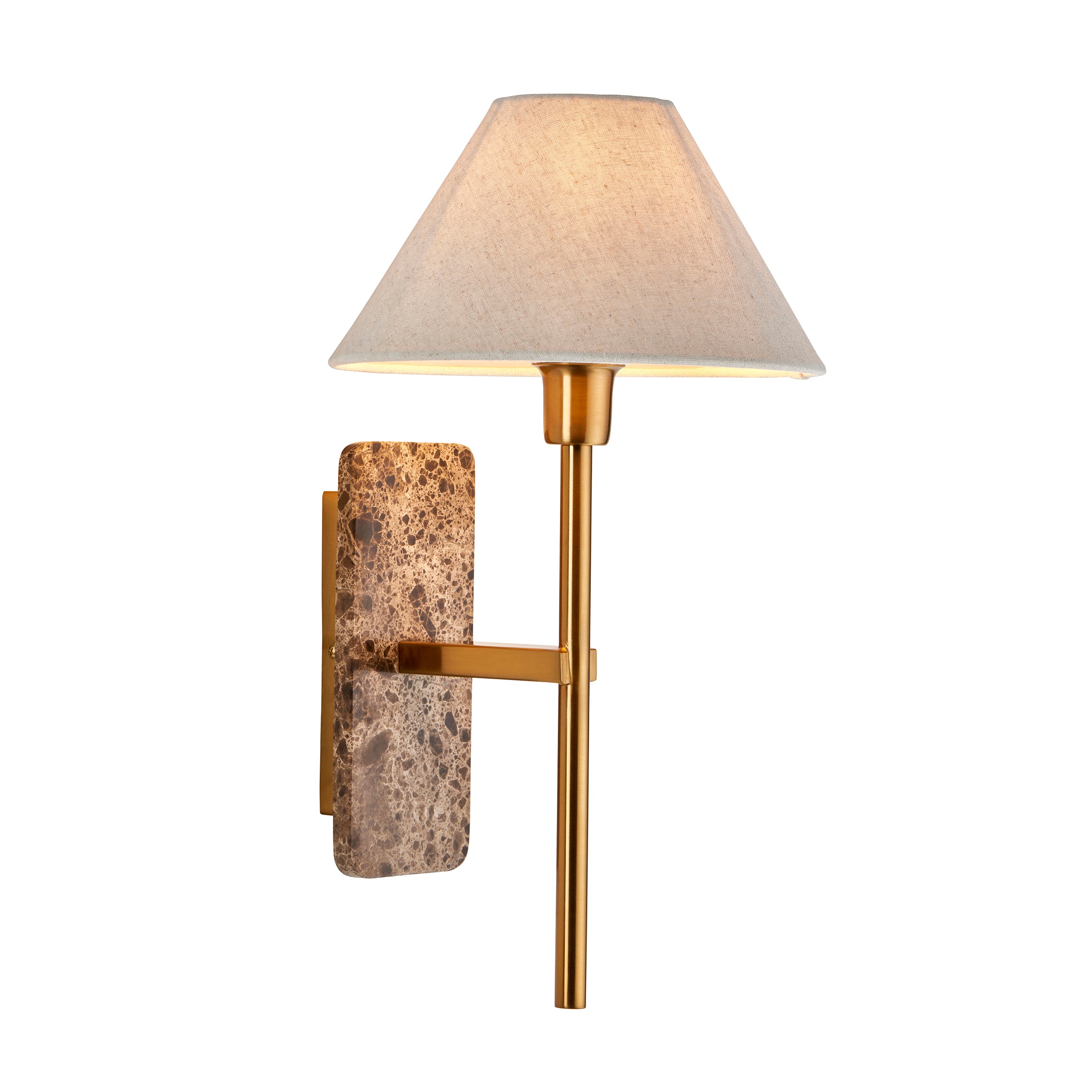 Endon Faro Wall Light - Dark Brown Emperador Marble & Vintage Brass With Natural Linen