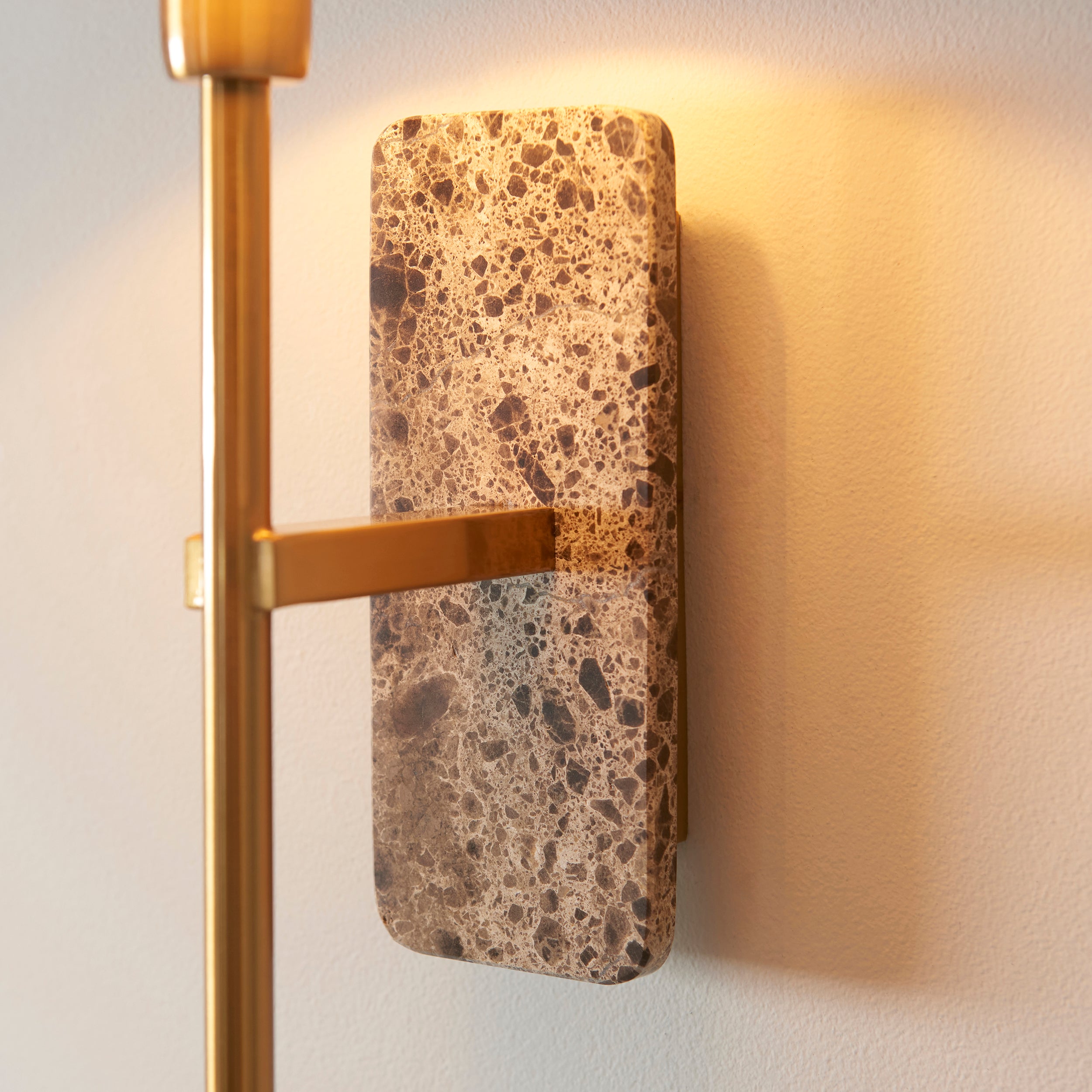 Endon Faro Wall Light - Dark Brown Emperador Marble & Vintage Brass With Natural Linen