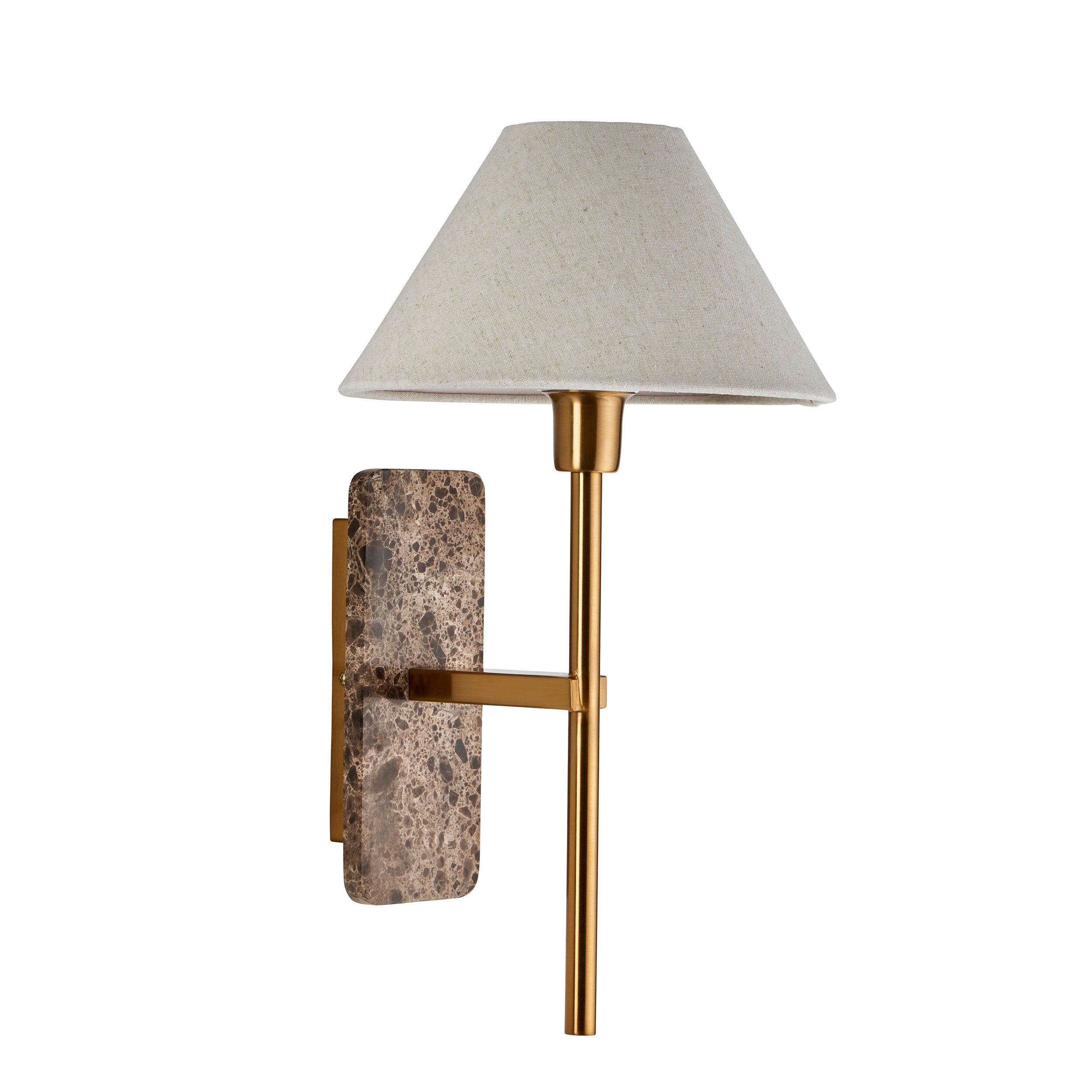 Endon Faro Wall Light - Dark Brown Emperador Marble & Vintage Brass With Natural Linen