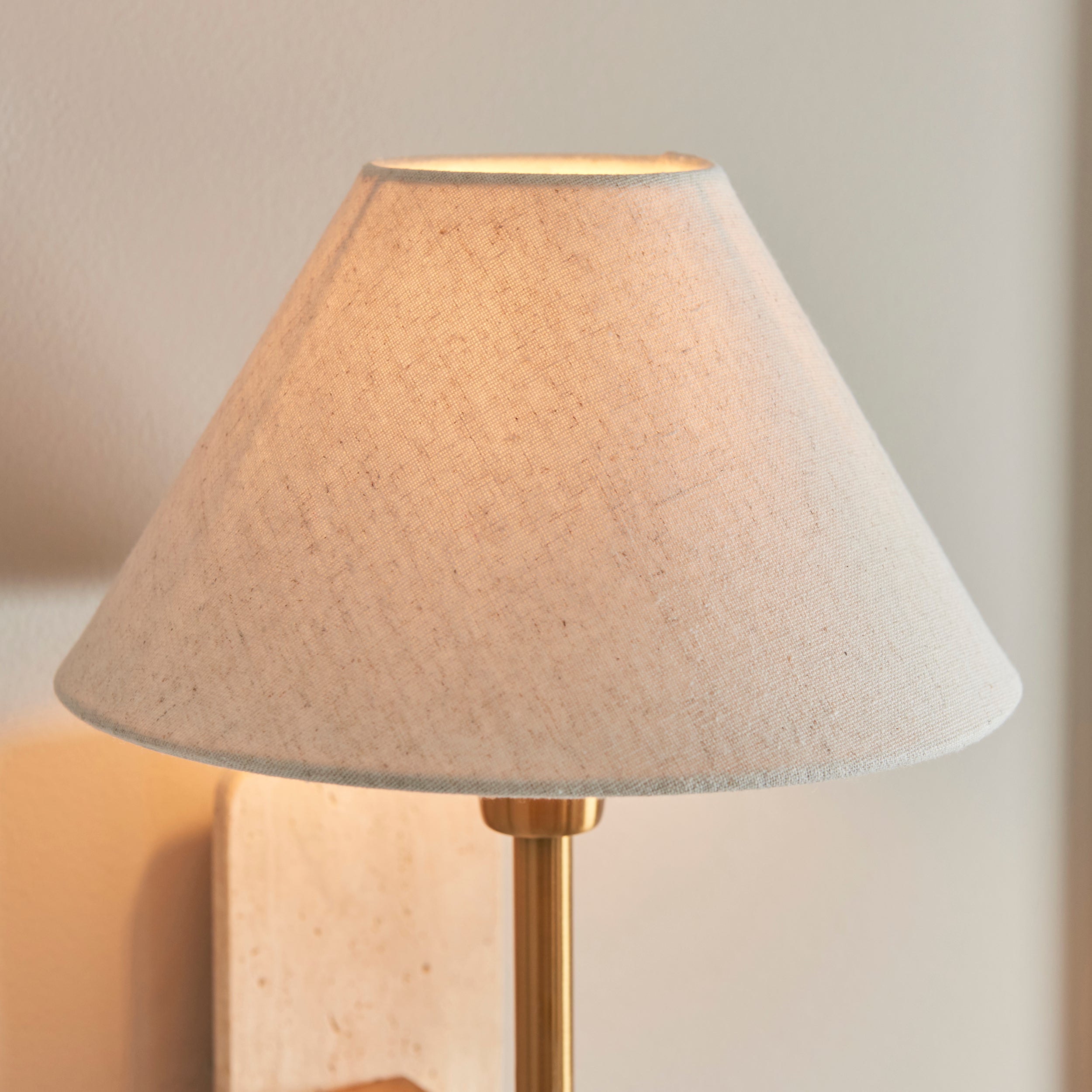Endon Faro Wall Light - Natural Travertine & Vintage Brass With Natural Linen