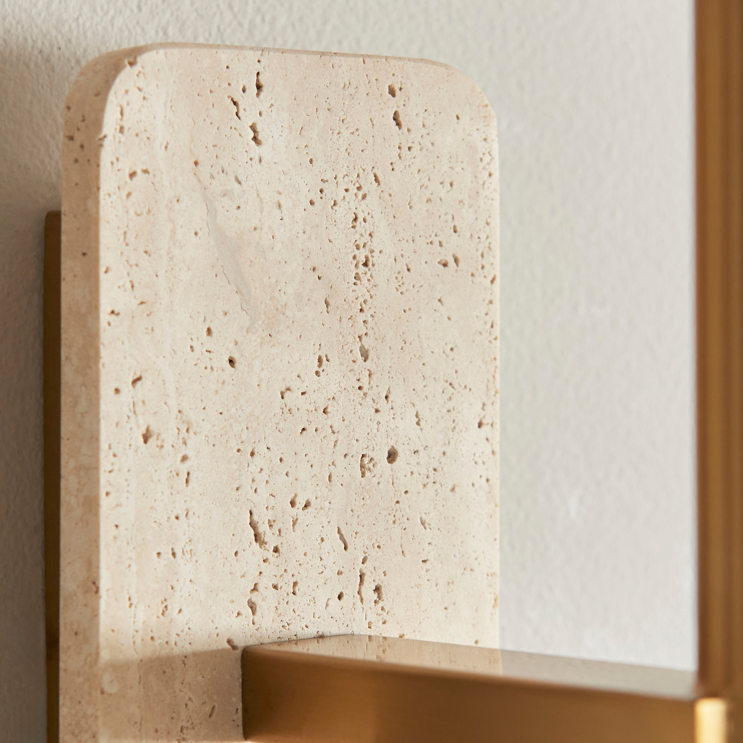 Endon Faro Wall Light - Natural Travertine & Vintage Brass With Natural Linen
