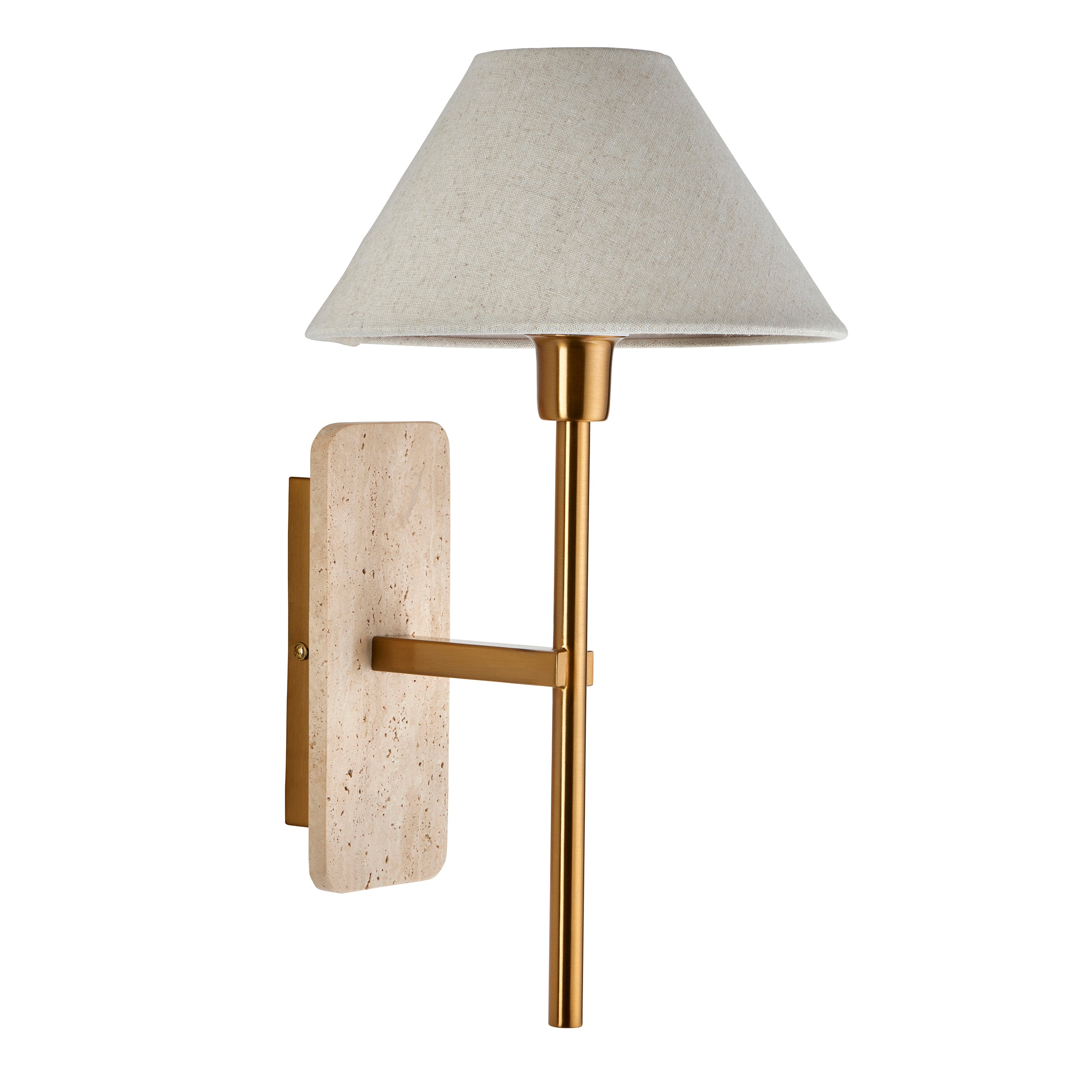Endon Faro Wall Light - Natural Travertine & Vintage Brass With Natural Linen