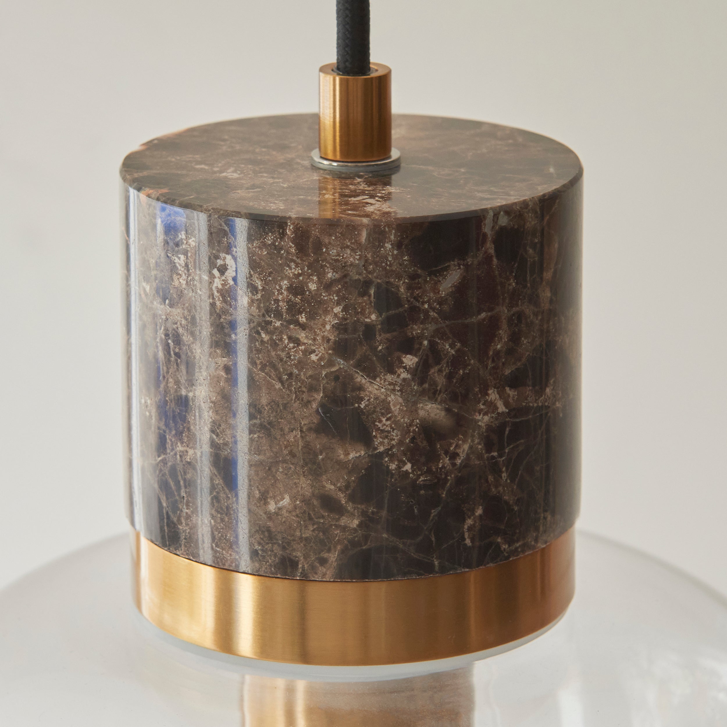 Endon Travi Pendant - Dark Brown Emperador Marble, Vintage Brass & Clear Glass