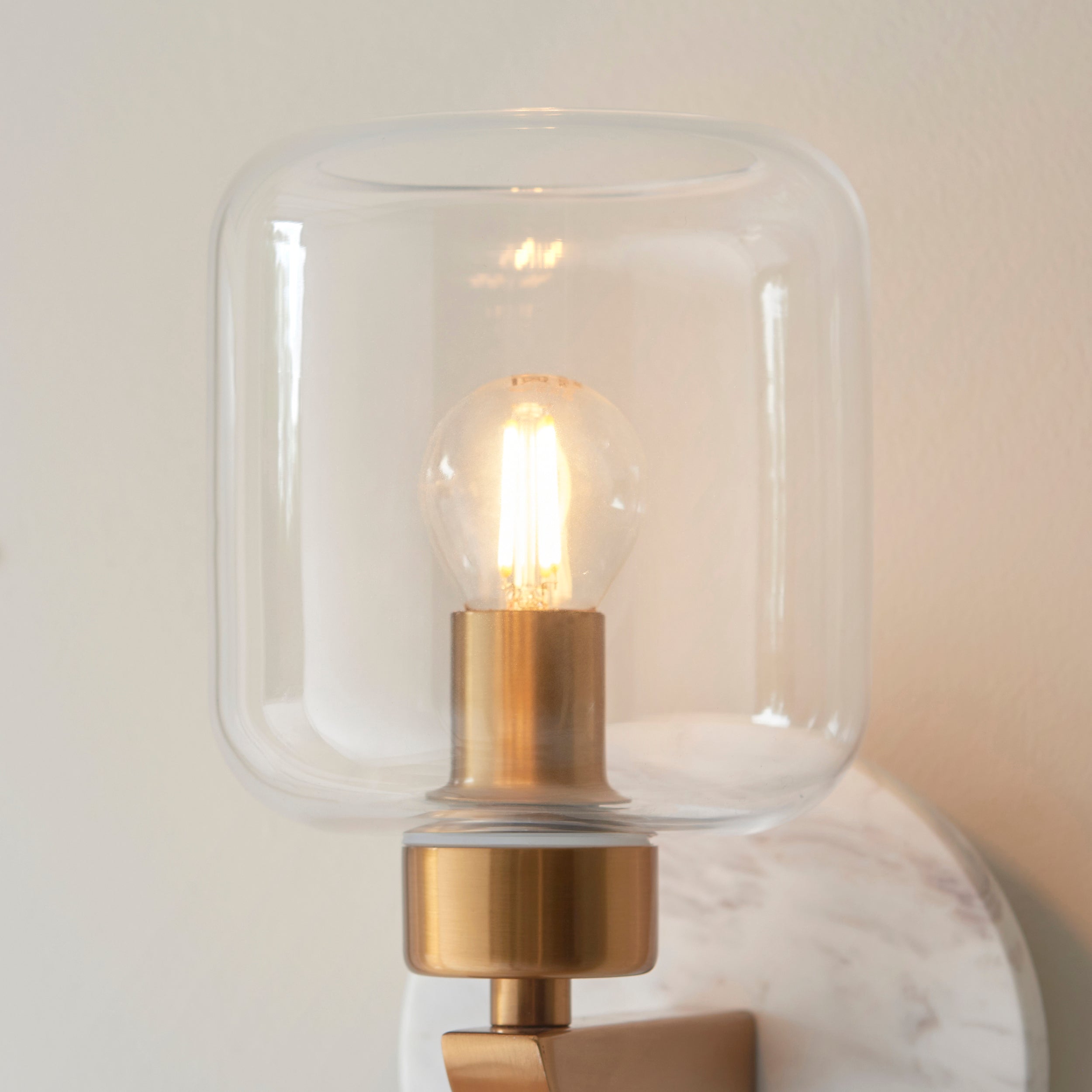 Endon Travi Wall Light - White Volakas Marble, Vintage Brass & Clear Glass