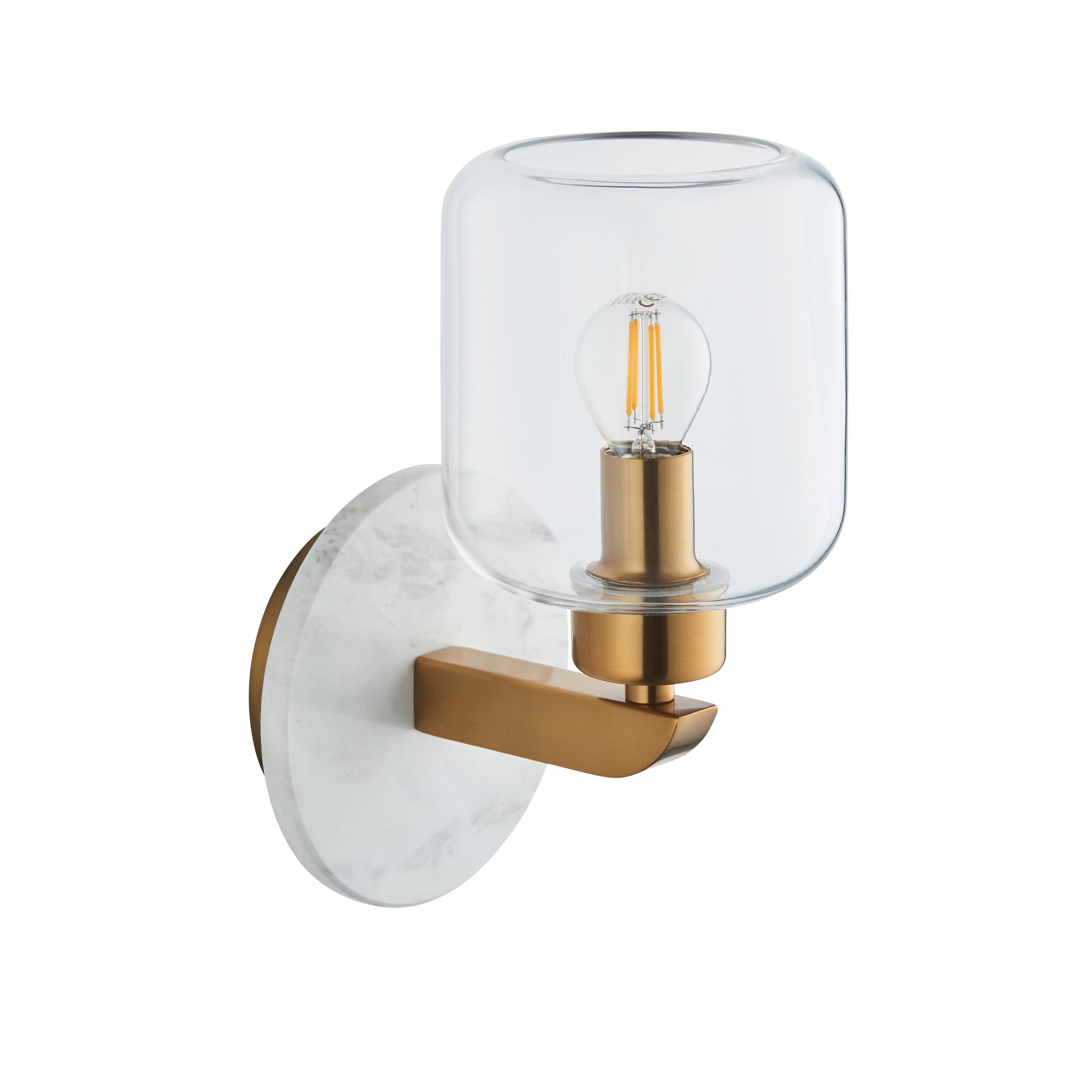 Endon Travi Wall Light - White Volakas Marble, Vintage Brass & Clear Glass
