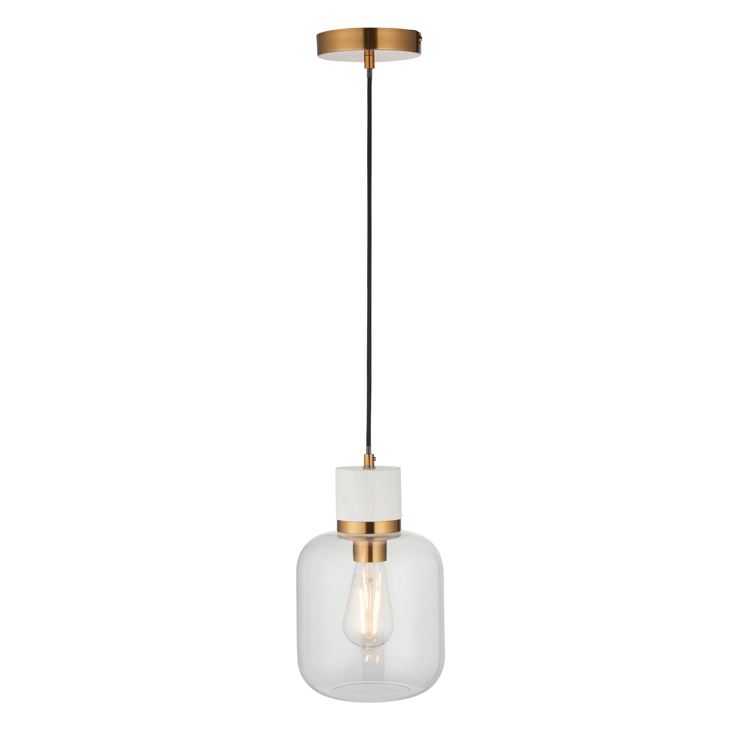 Endon Travi Pendant - White Volakas Marble, Vintage Brass & Clear Glass