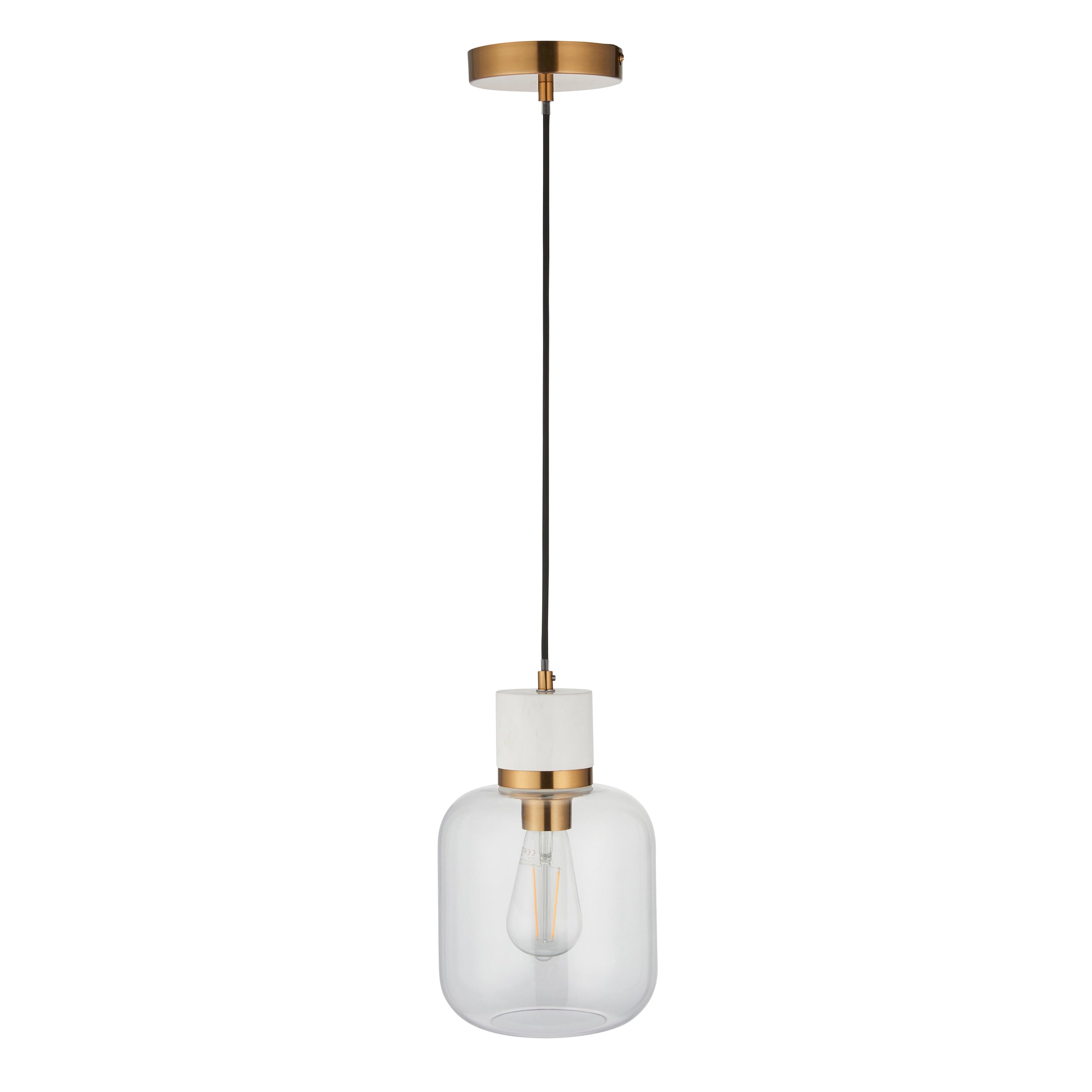 Endon Travi Pendant - White Volakas Marble, Vintage Brass & Clear Glass