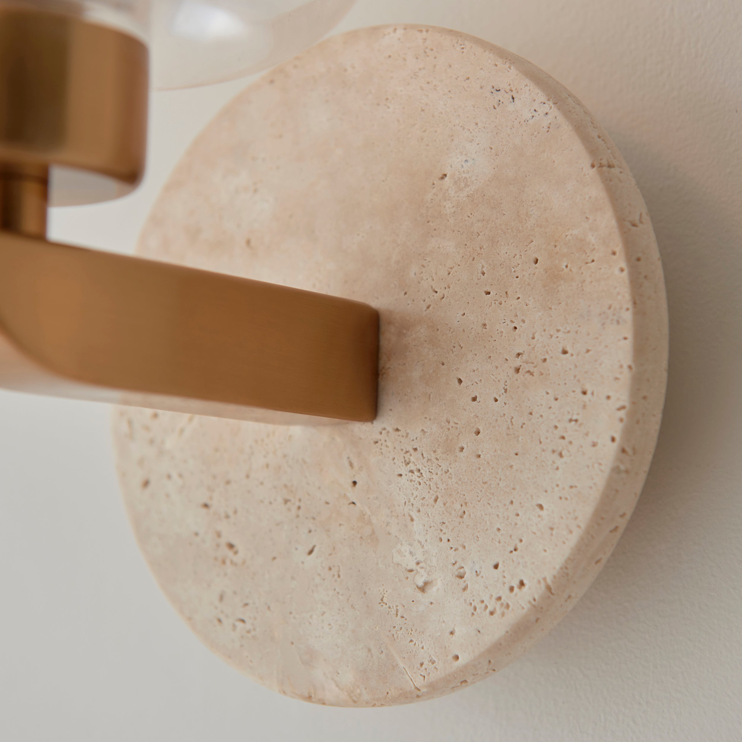Endon Travi Wall Light - Natural Travertine, Vintage Brass & Clear Glass