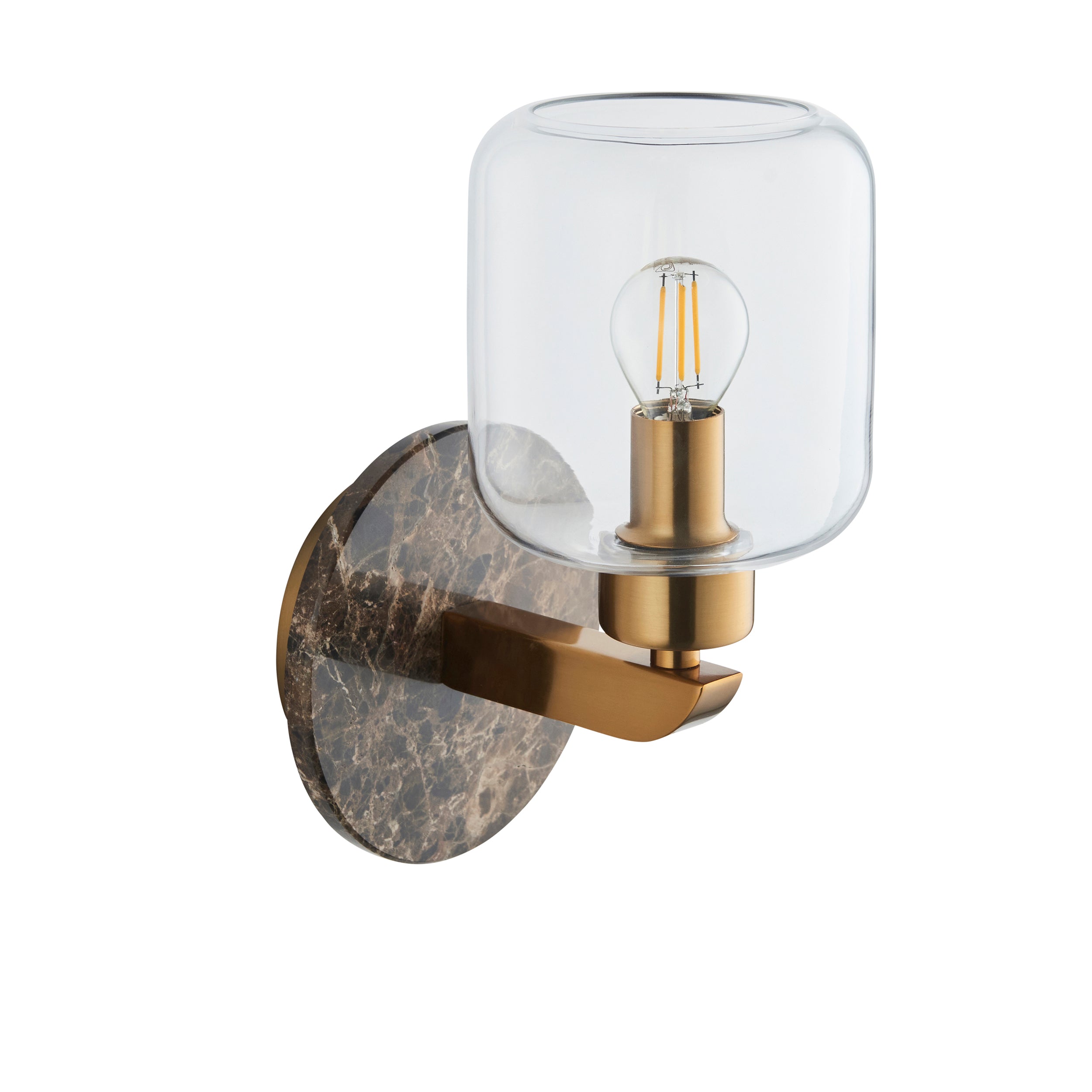 Endon Travi Wall Light - Dark Brown Emperador Marble, Vintage Brass & Clear Glass