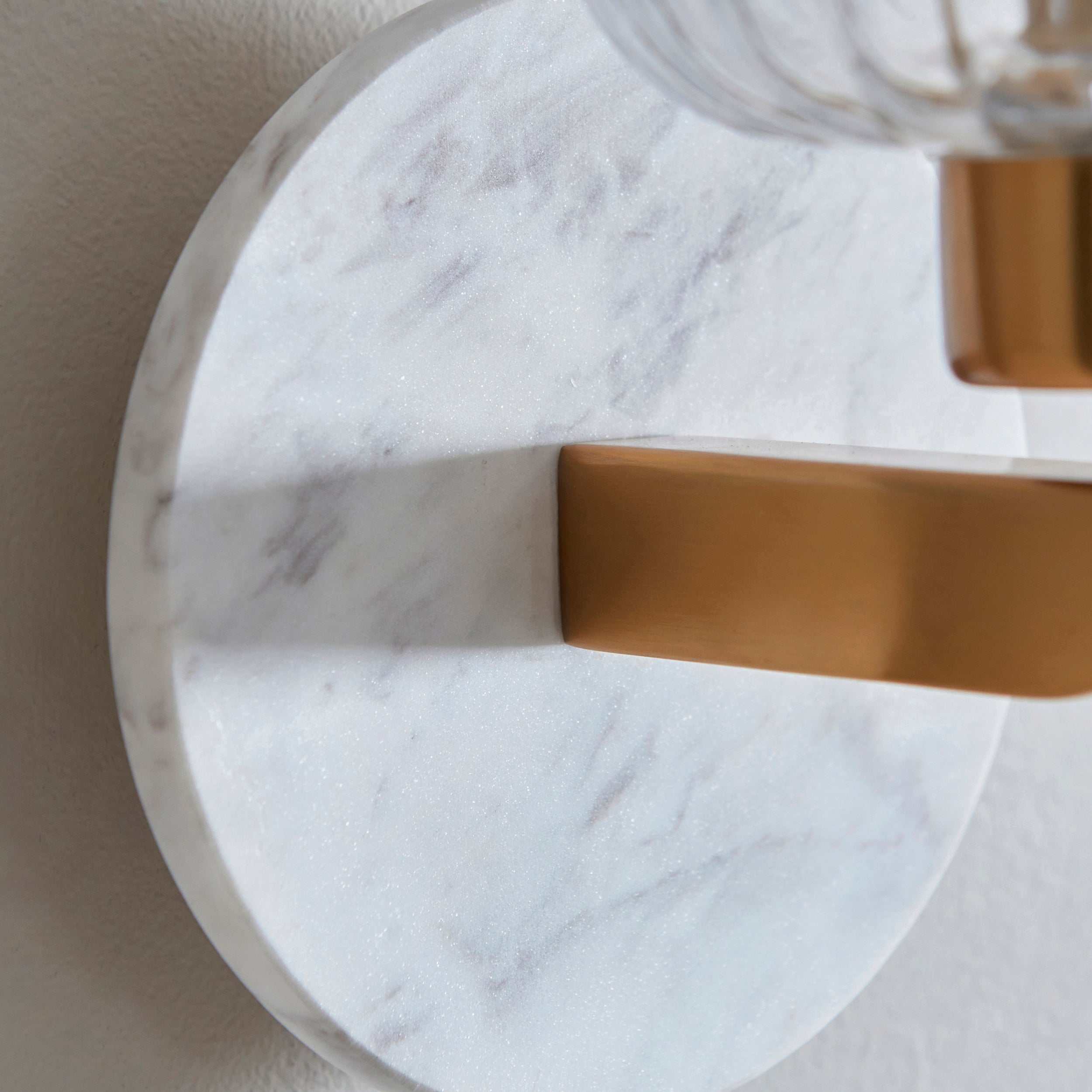 Endon Travi Ribbed Wall Light - White Volakas Marble, Vintage Brass & Clear Ribbed Glass