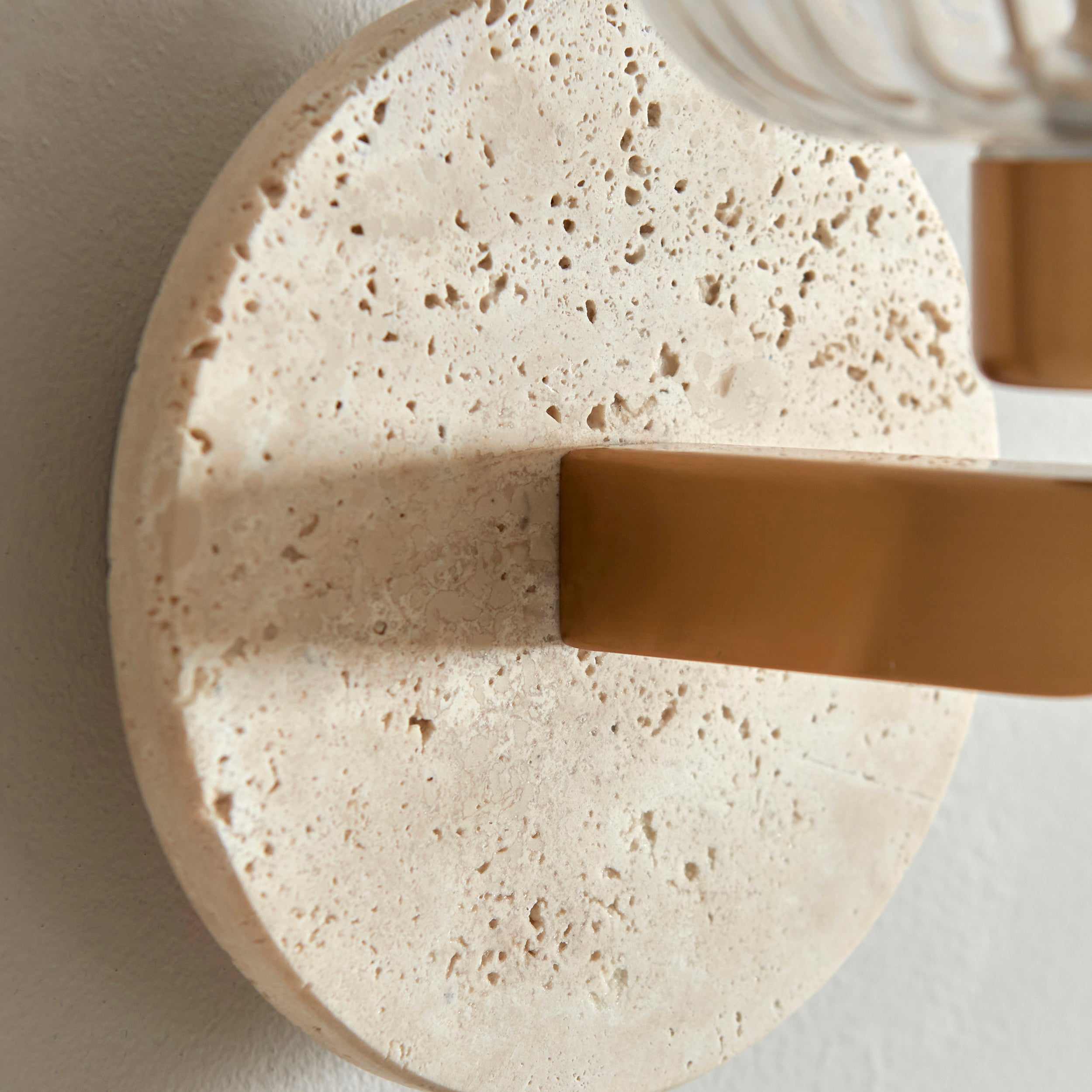 Endon Travi Ribbed Wall Light - Beige Textured Marble, Vintage Brass & Clear Ribbed Glass