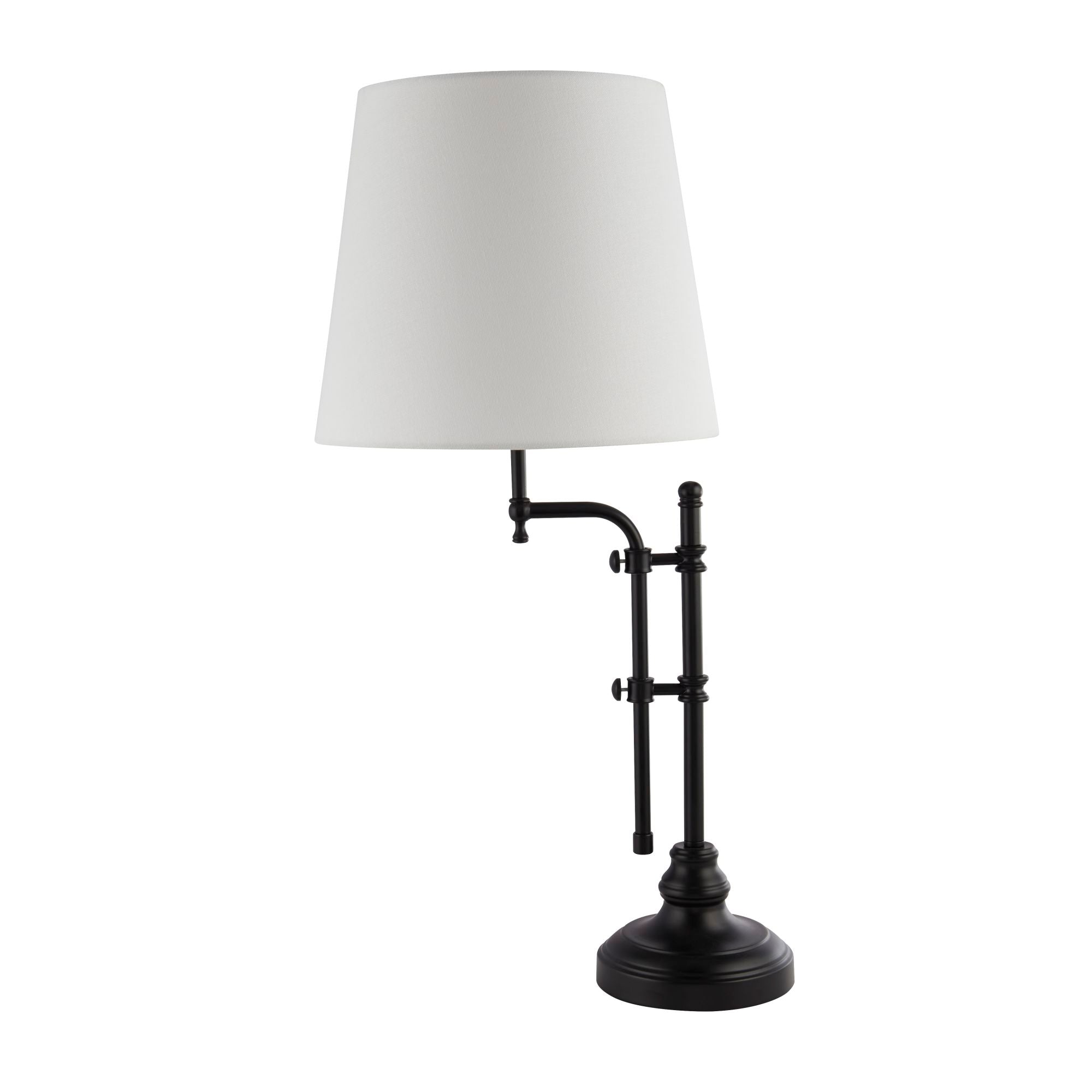 Searchlight Miles Adjustable Table Lamp - Matt Black & Linen Shade