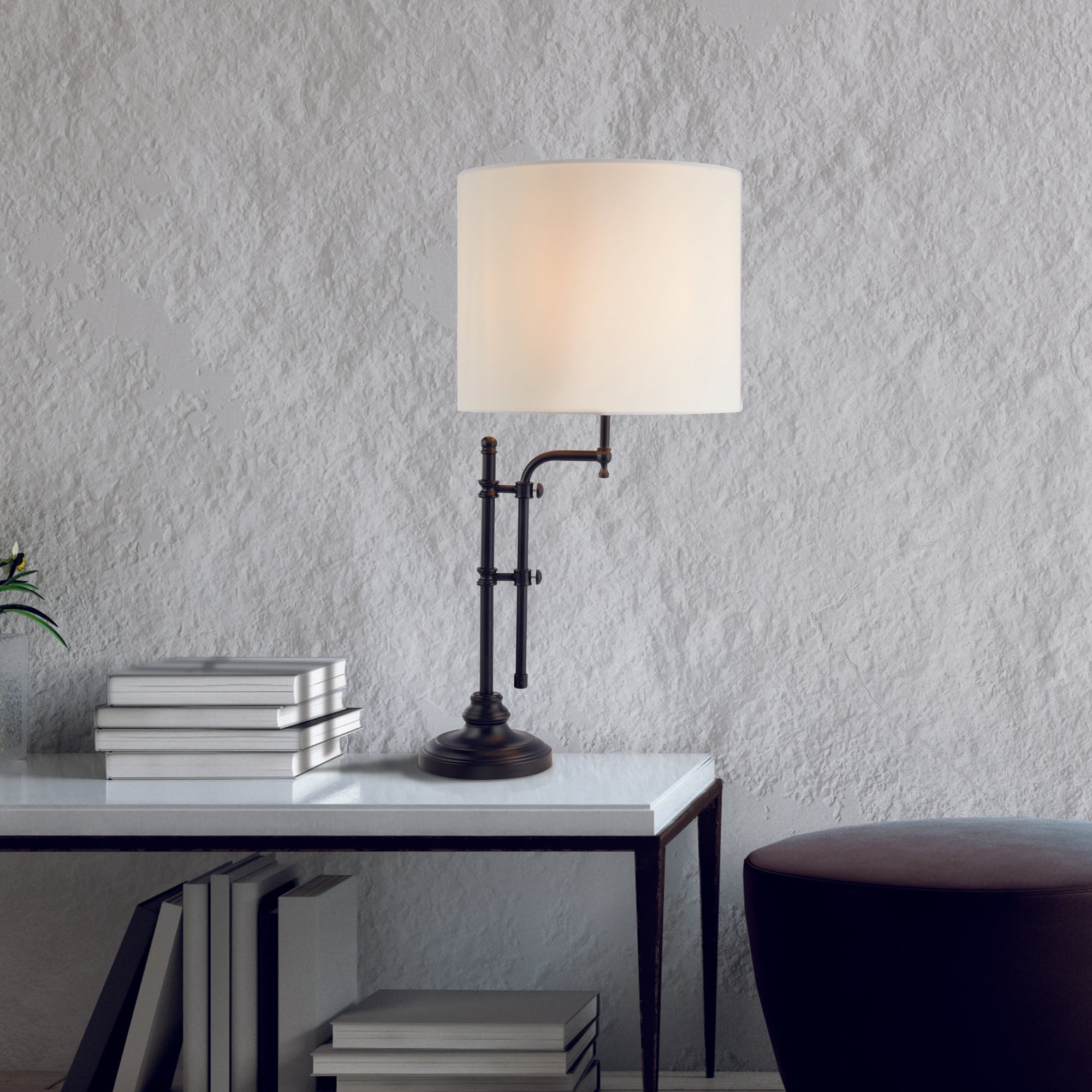 Searchlight Miles Adjustable Table Lamp - Matt Black & Linen Shade