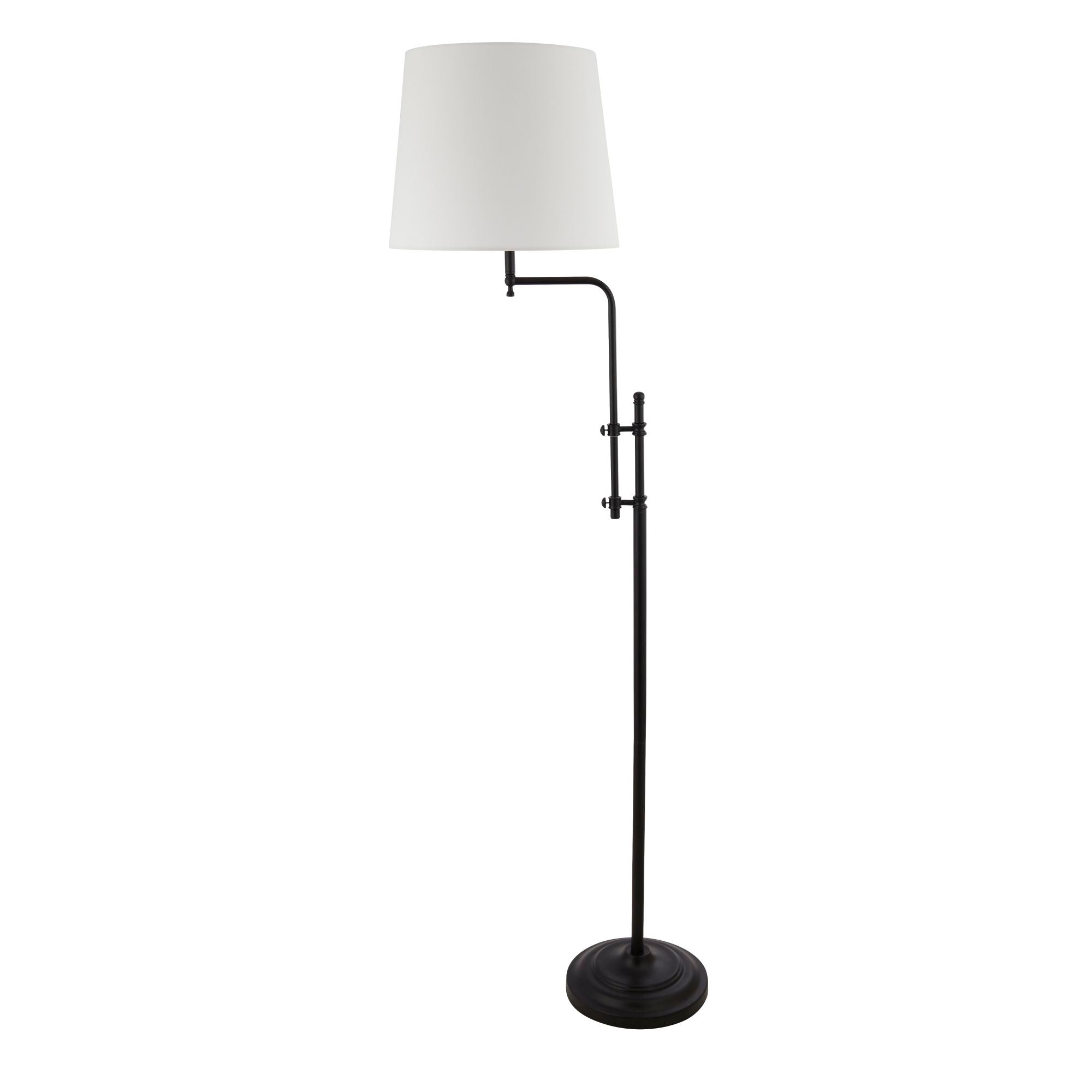 Searchlight Miles Adjustable Floor Lamp - Matt Black & Linen Shade