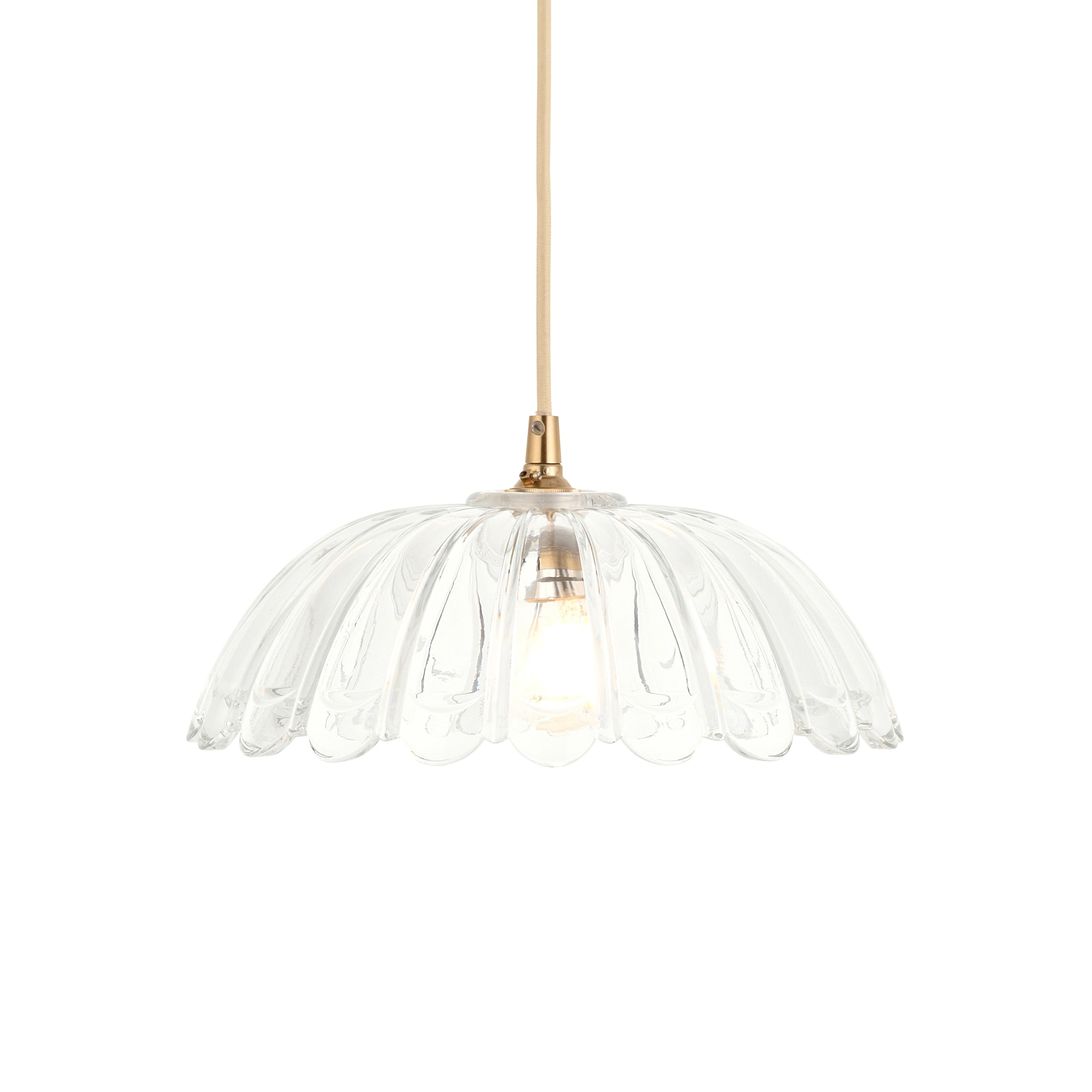Endon Eltham & Carnation Pendant - Clear Glass & Brushed Aged Brass With Natural Braided Cable