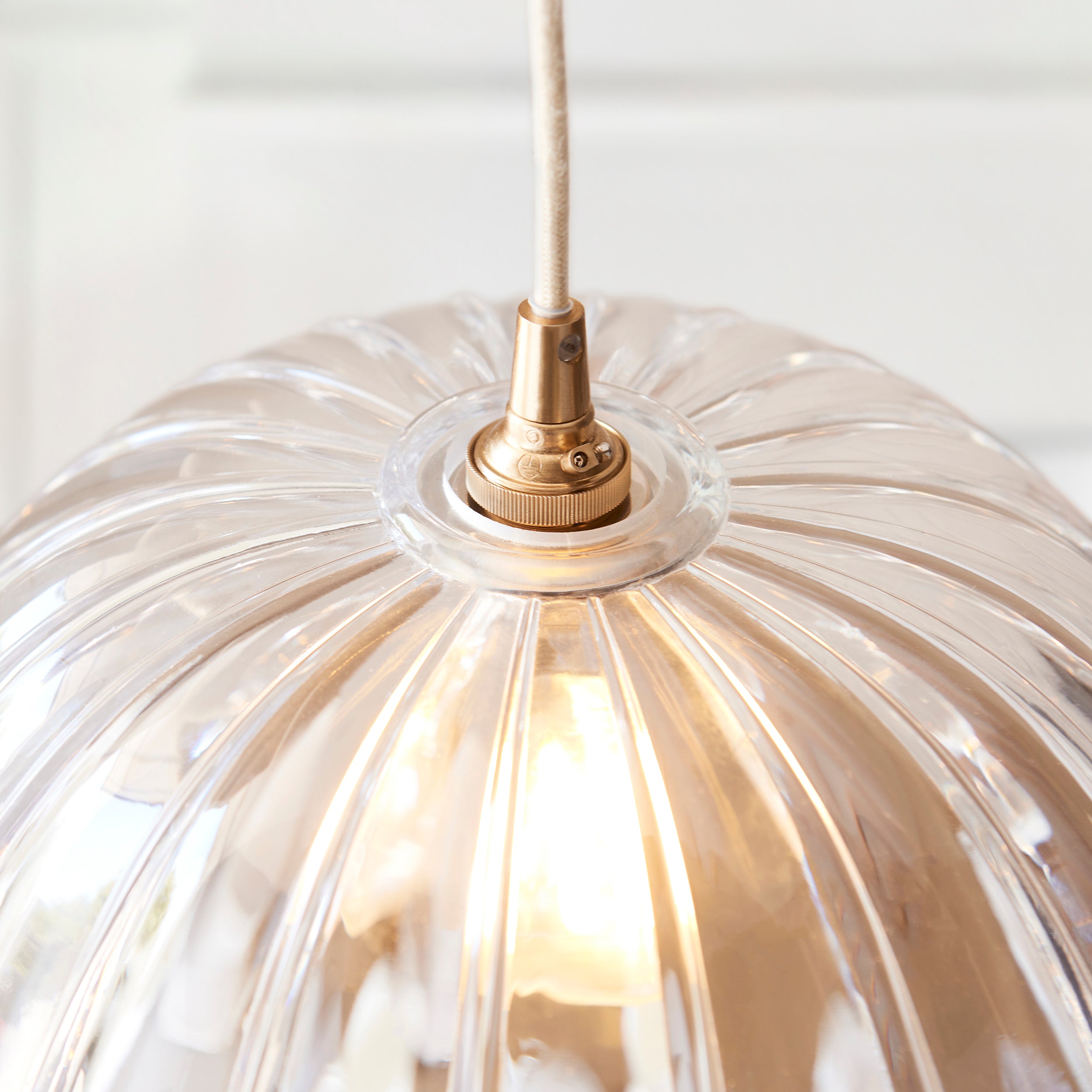 Endon Eltham & Carnation Pendant - Clear Glass & Brushed Aged Brass With Natural Braided Cable
