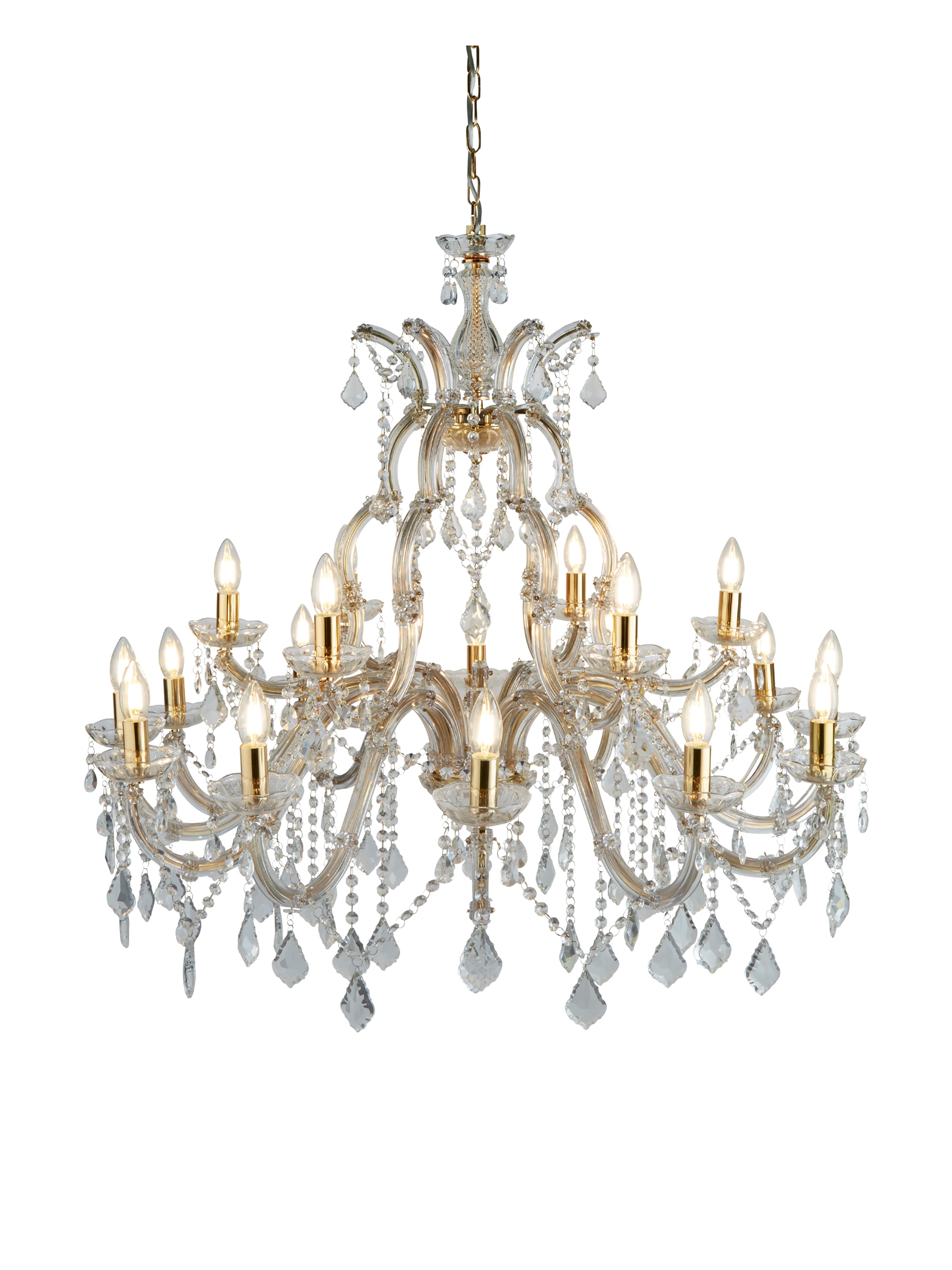 Searchlight Maple 18 Light Chandelier - Polished Brass & Clear Crystal