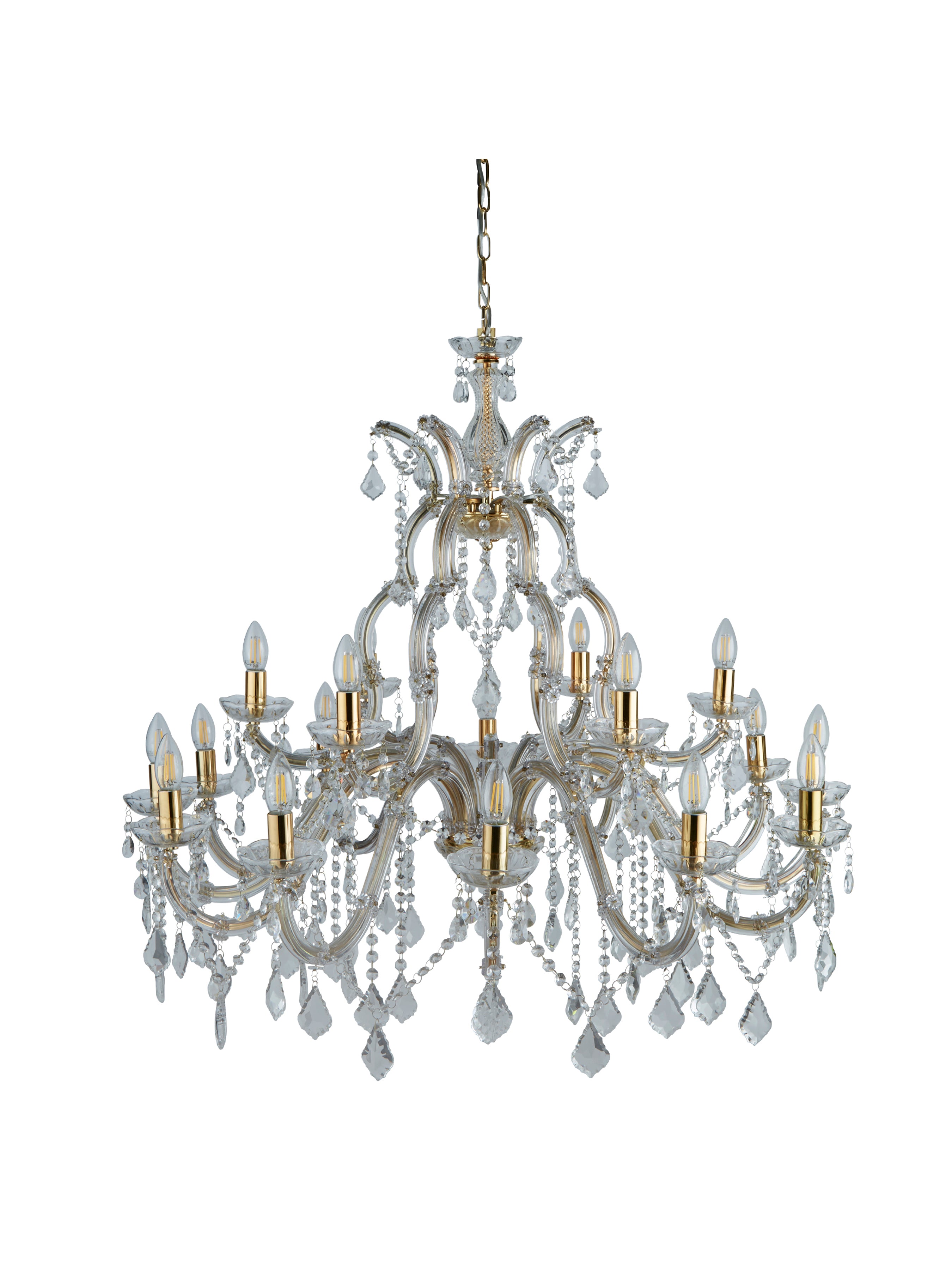 Searchlight Maple 18 Light Chandelier - Polished Brass & Clear Crystal
