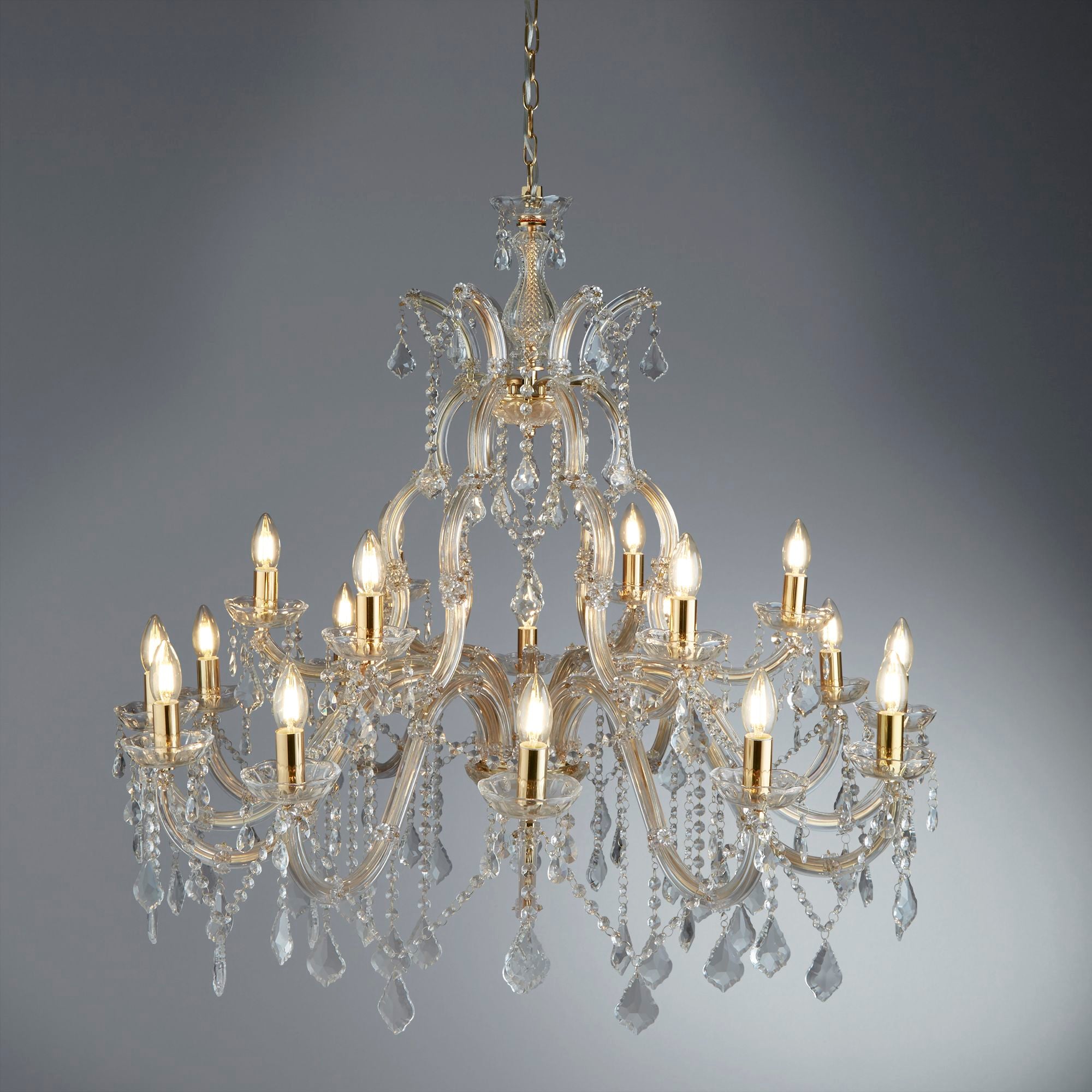 Searchlight Maple 18 Light Chandelier - Polished Brass & Clear Crystal