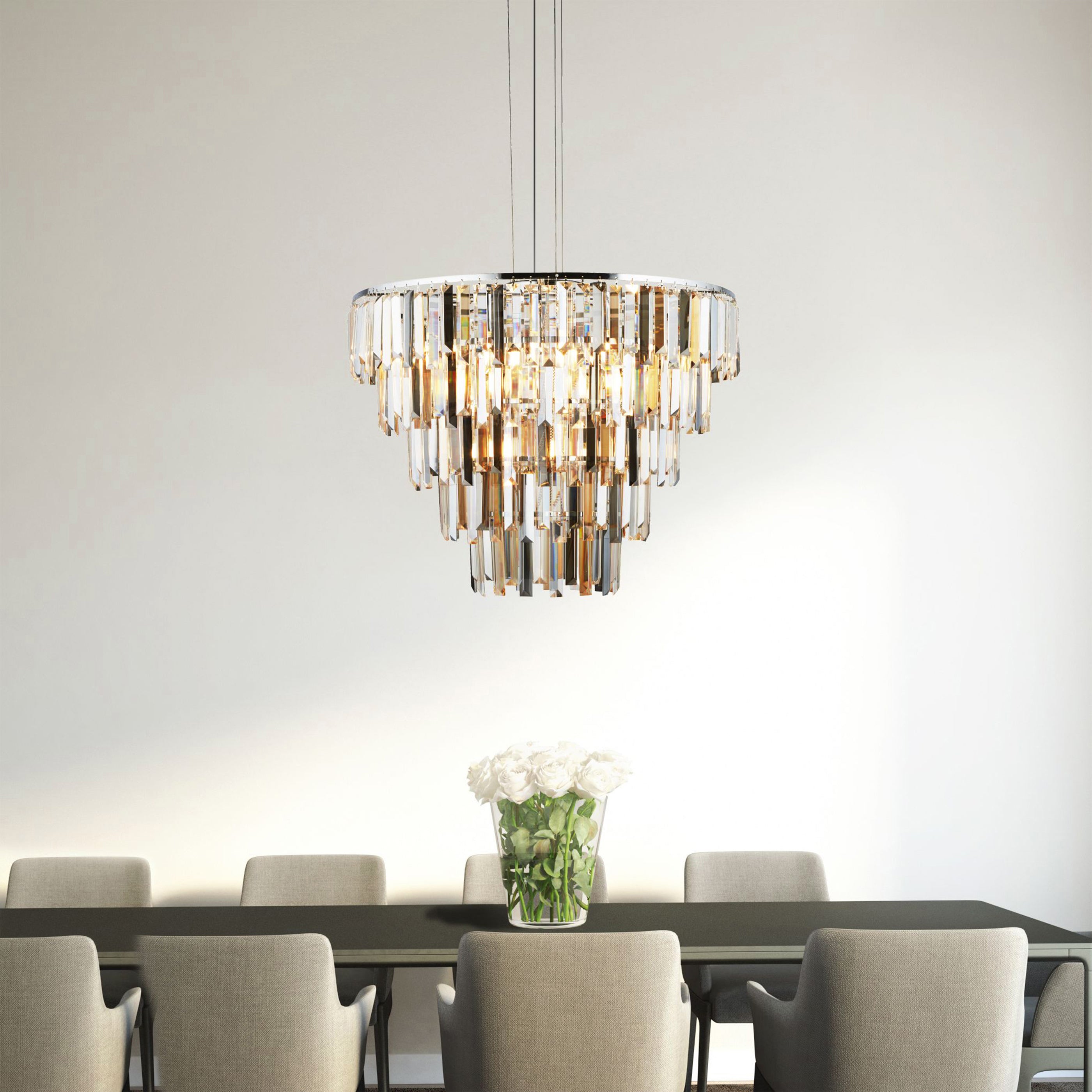 Searchlight Carlingford 9 Light Ceiling Pendant - Chrome & Glass Prisms