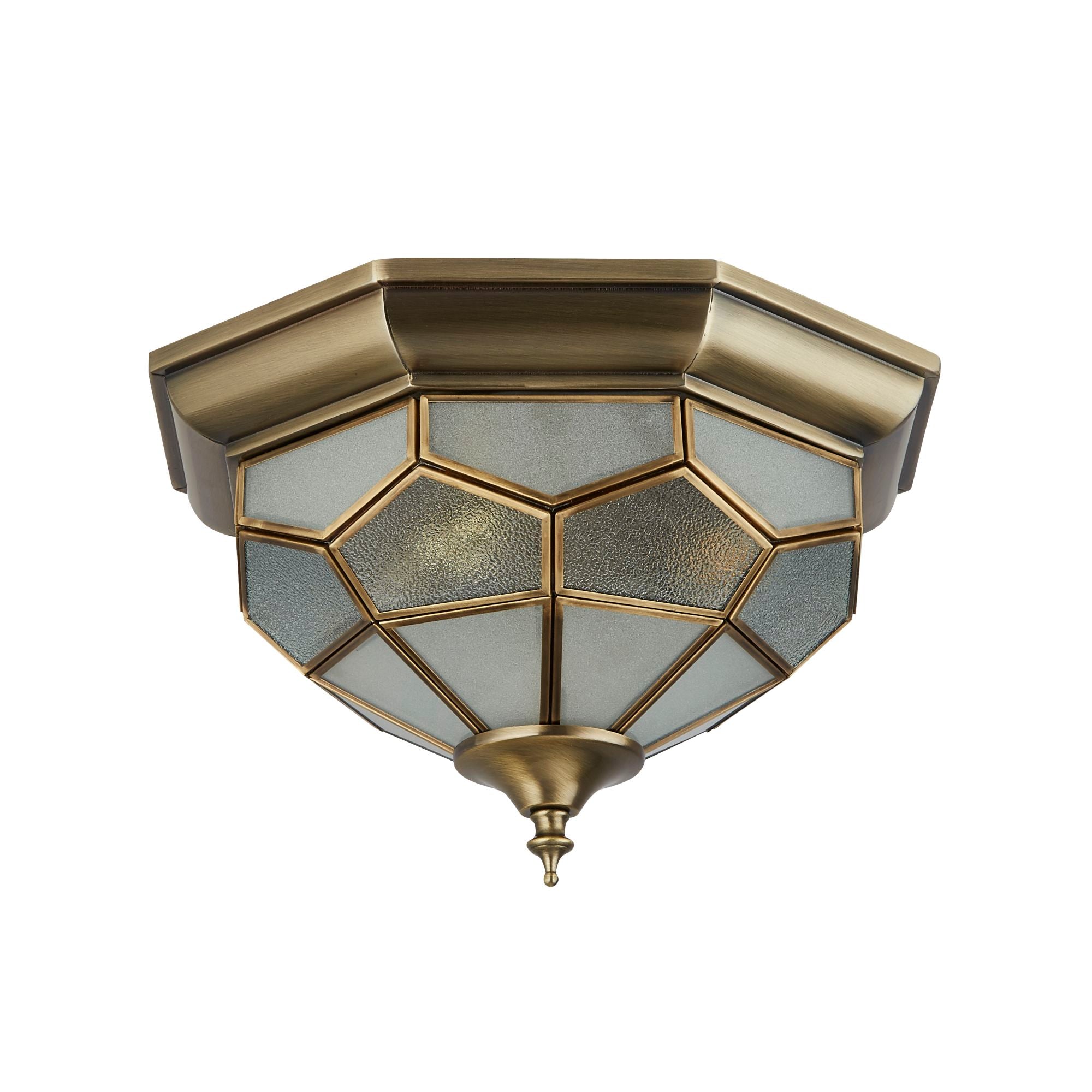 Searchlight Angela Antique Brass Flush Light Fitting With Clear, Frosted And Sanded Glass