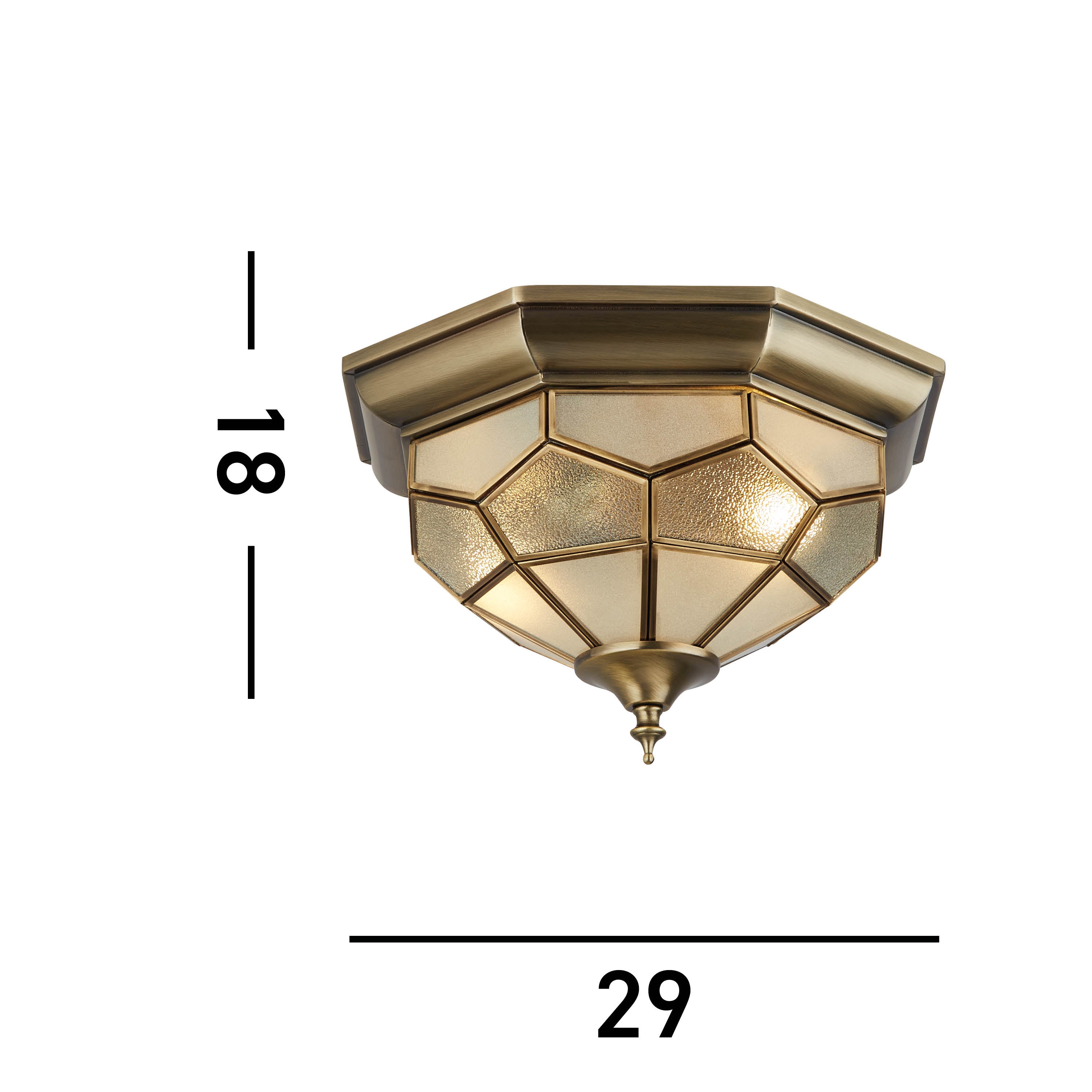 Searchlight Angela Antique Brass Flush Light Fitting With Clear, Frosted And Sanded Glass
