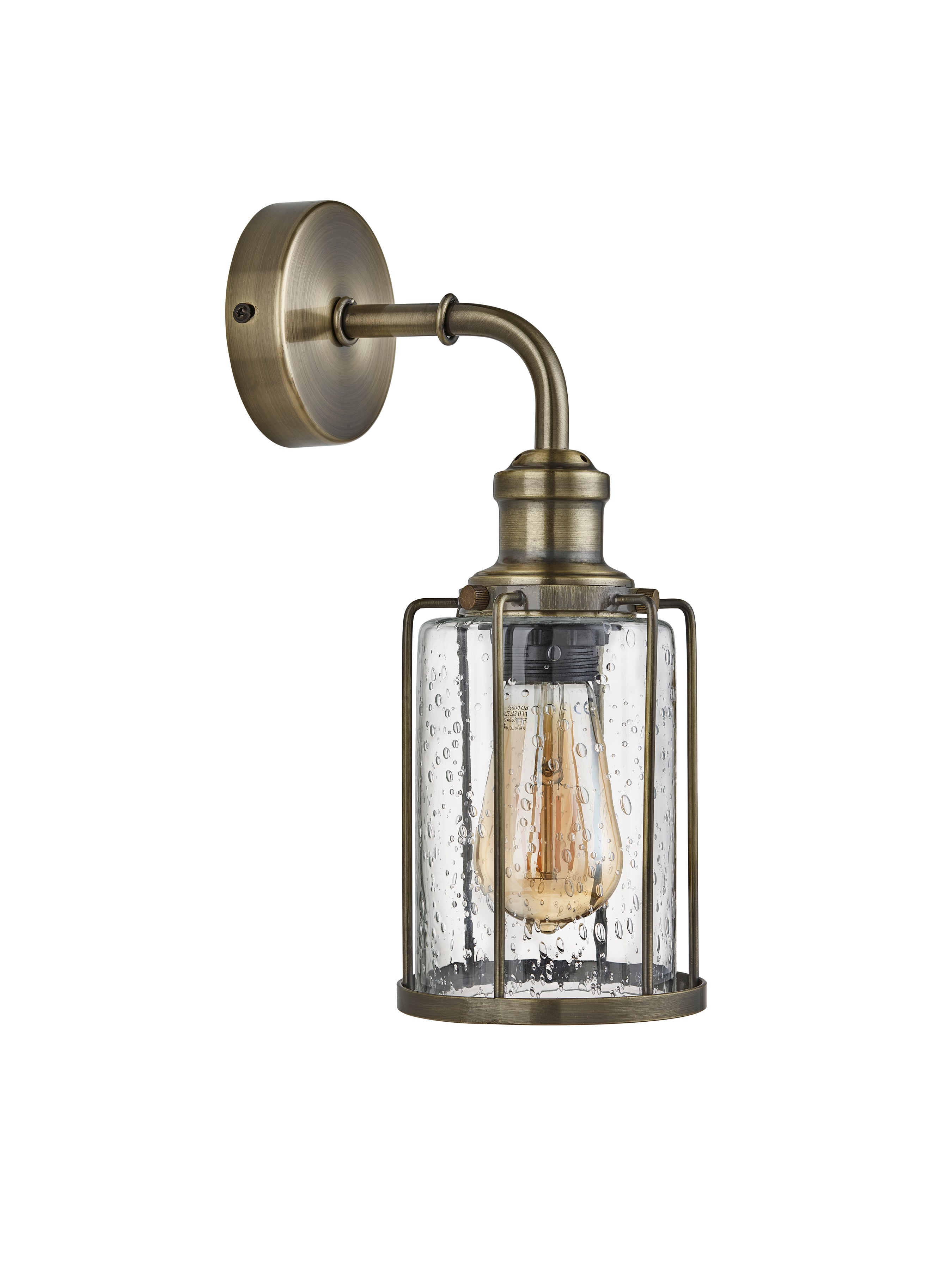 Searchlight Peach Single Wall Light, Antique Brass With Seeded Glass