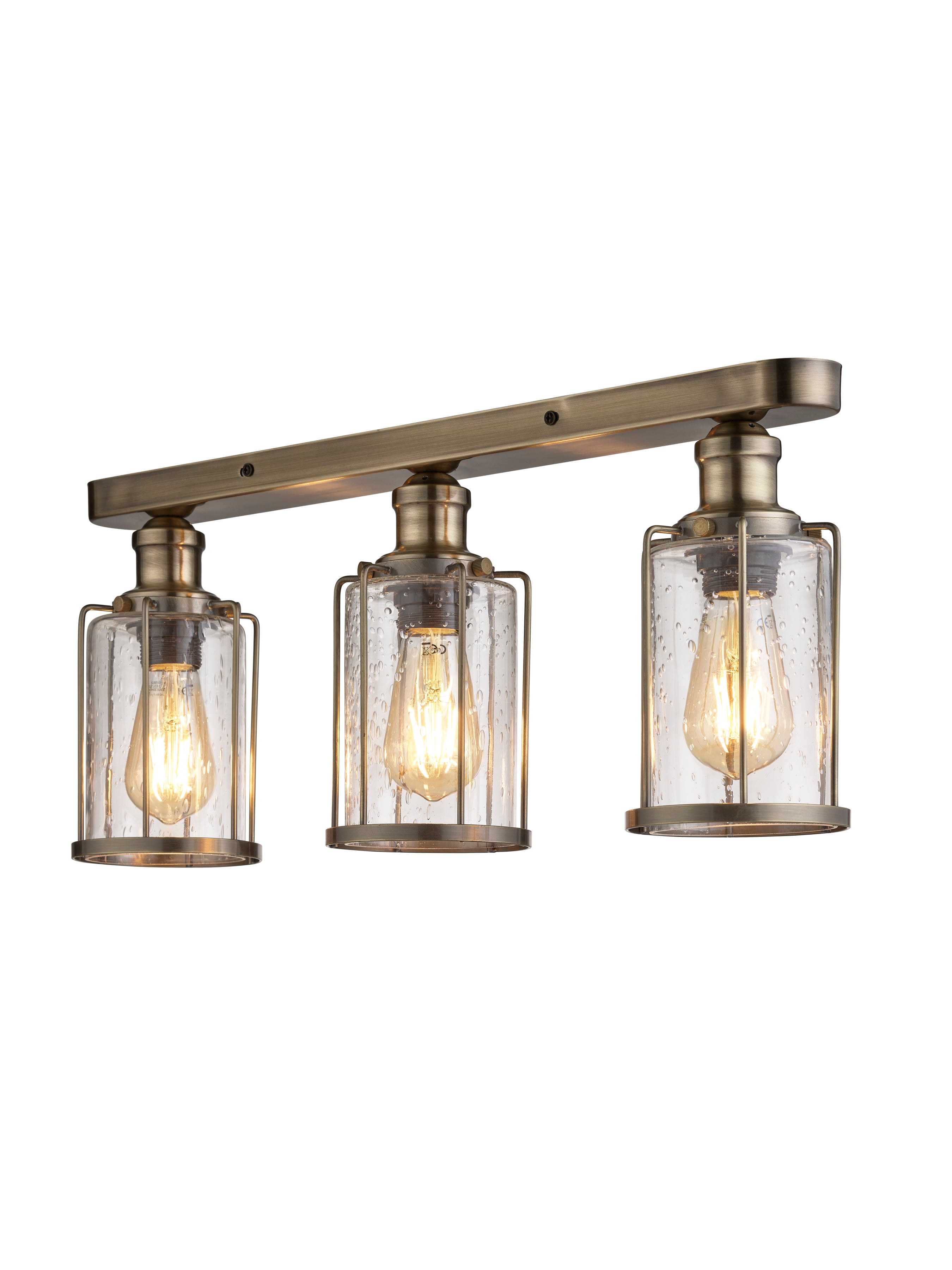Searchlight Peach 3 Light Flush Antique Brass With Seeded Glass